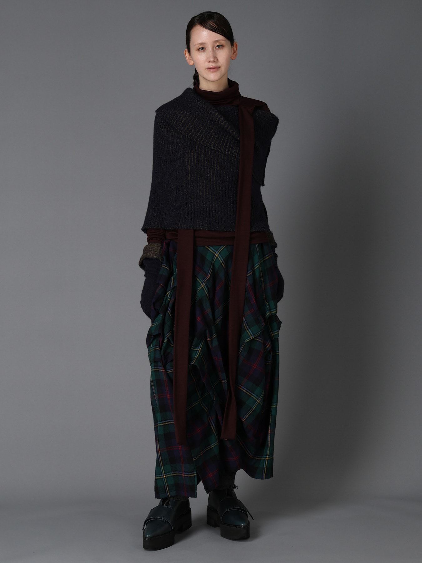 GREEN TARTAN TUCK SKIRT