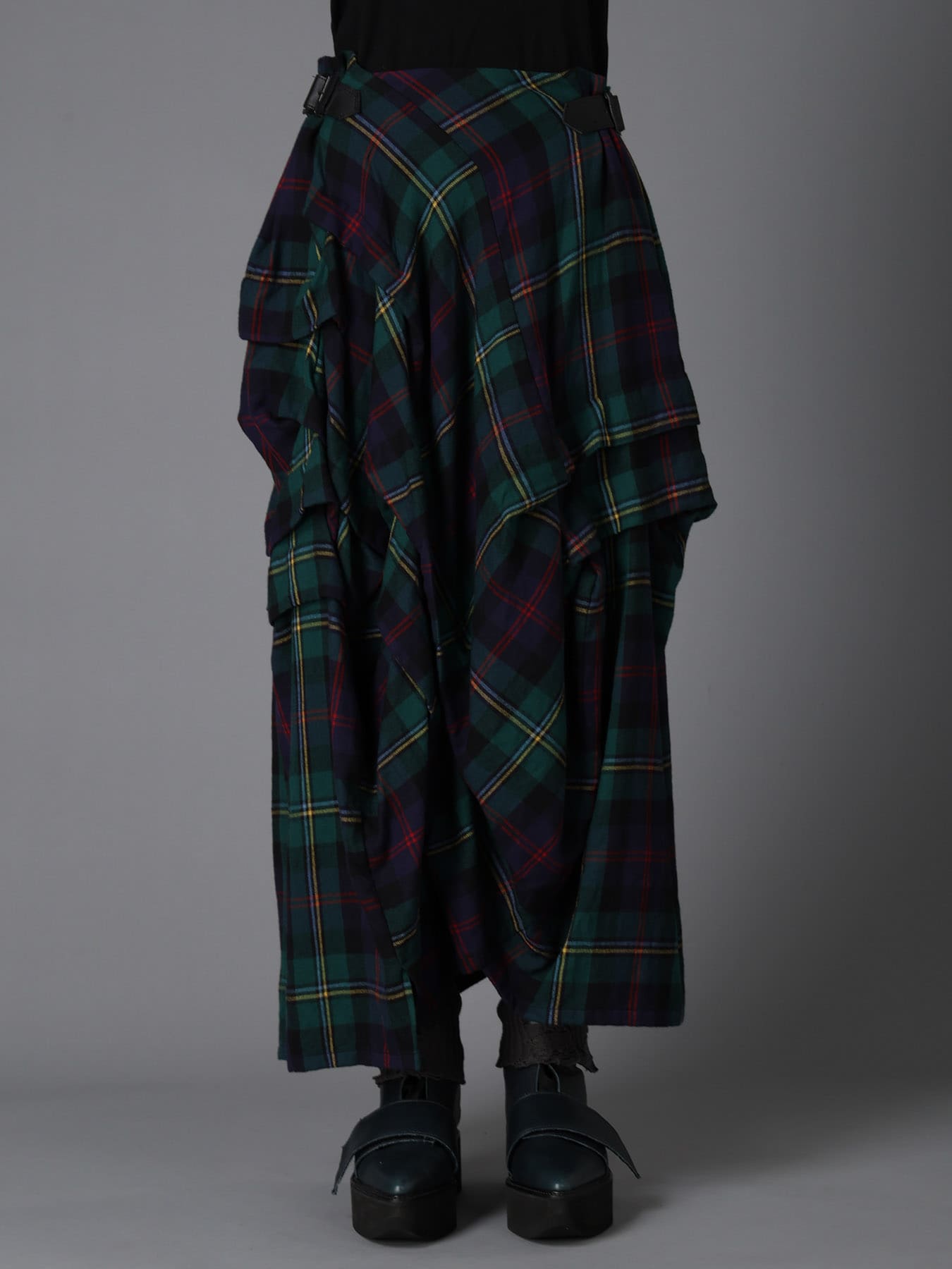 GREEN TARTAN TUCK SKIRT
