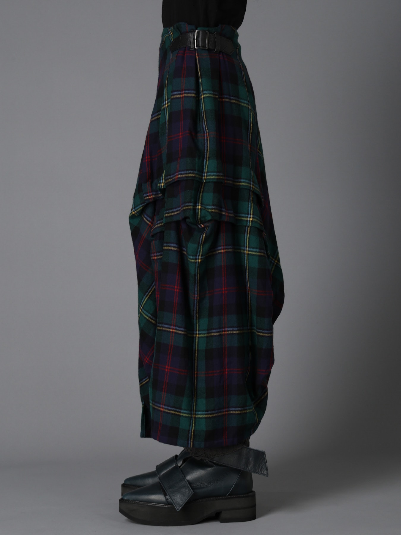 GREEN TARTAN TUCK SKIRT