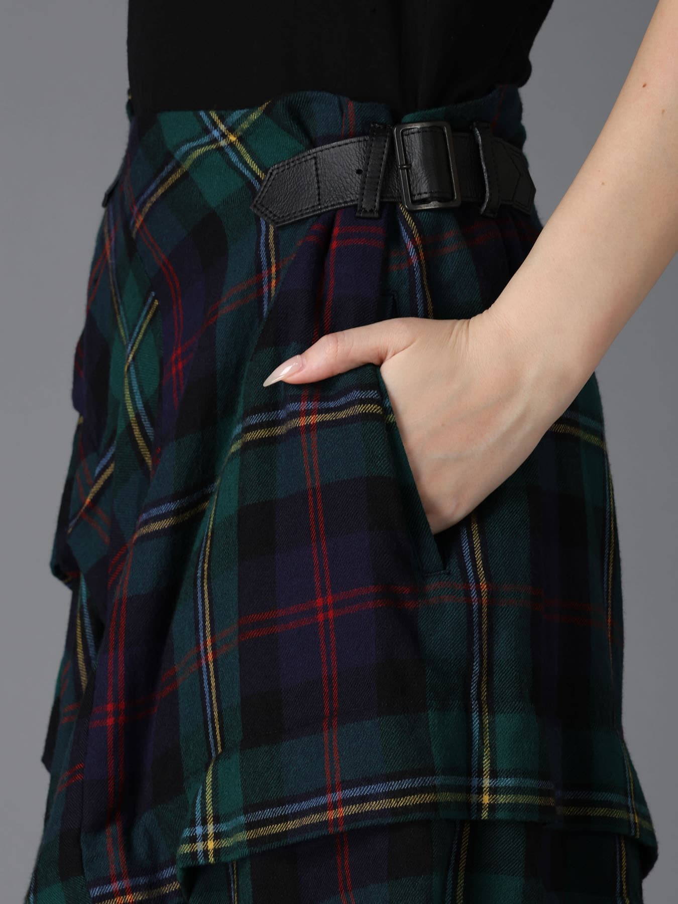 GREEN TARTAN TUCK SKIRT