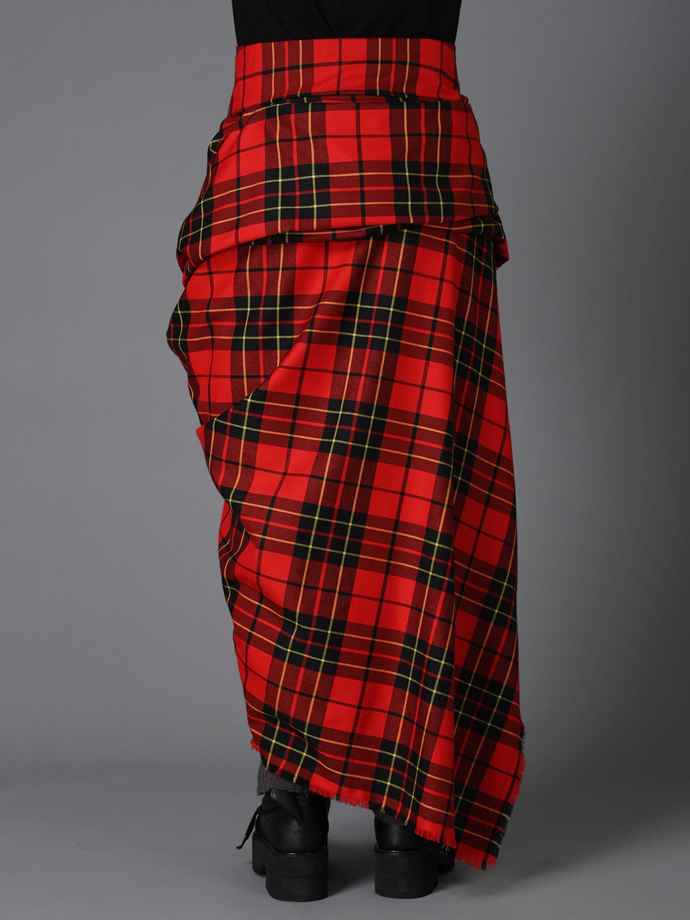 RED TARTAN DRAPED SKIRT