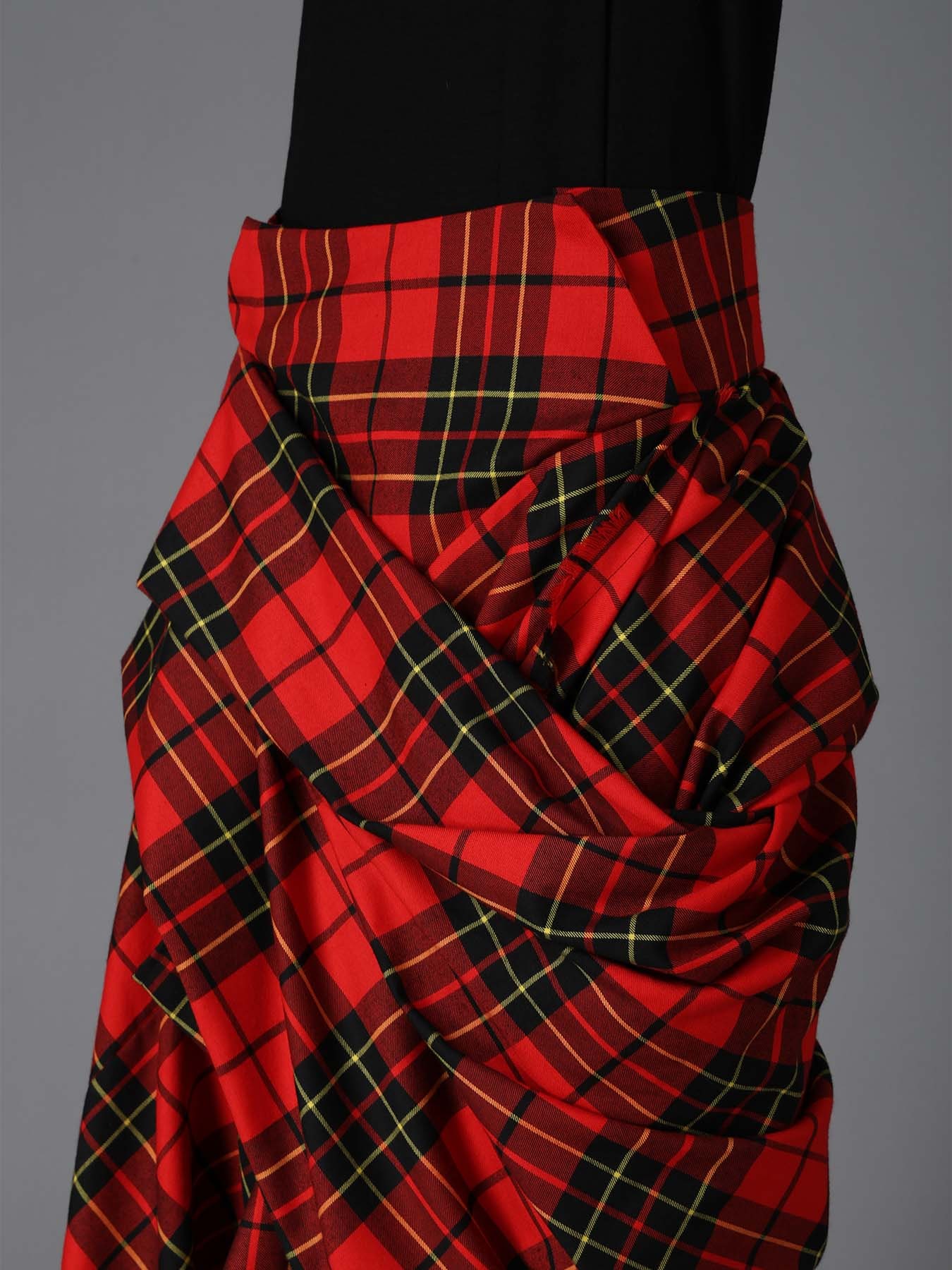 RED TARTAN DRAPED SKIRT