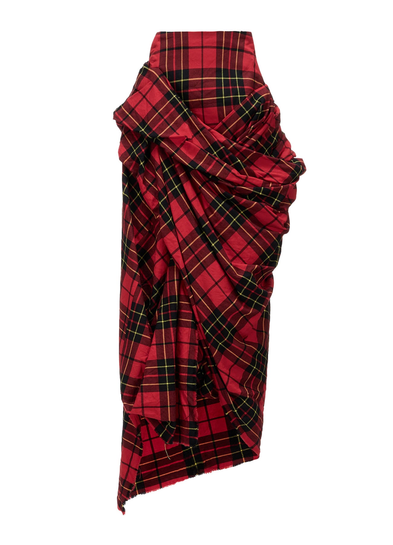 RED TARTAN DRAPED SKIRT