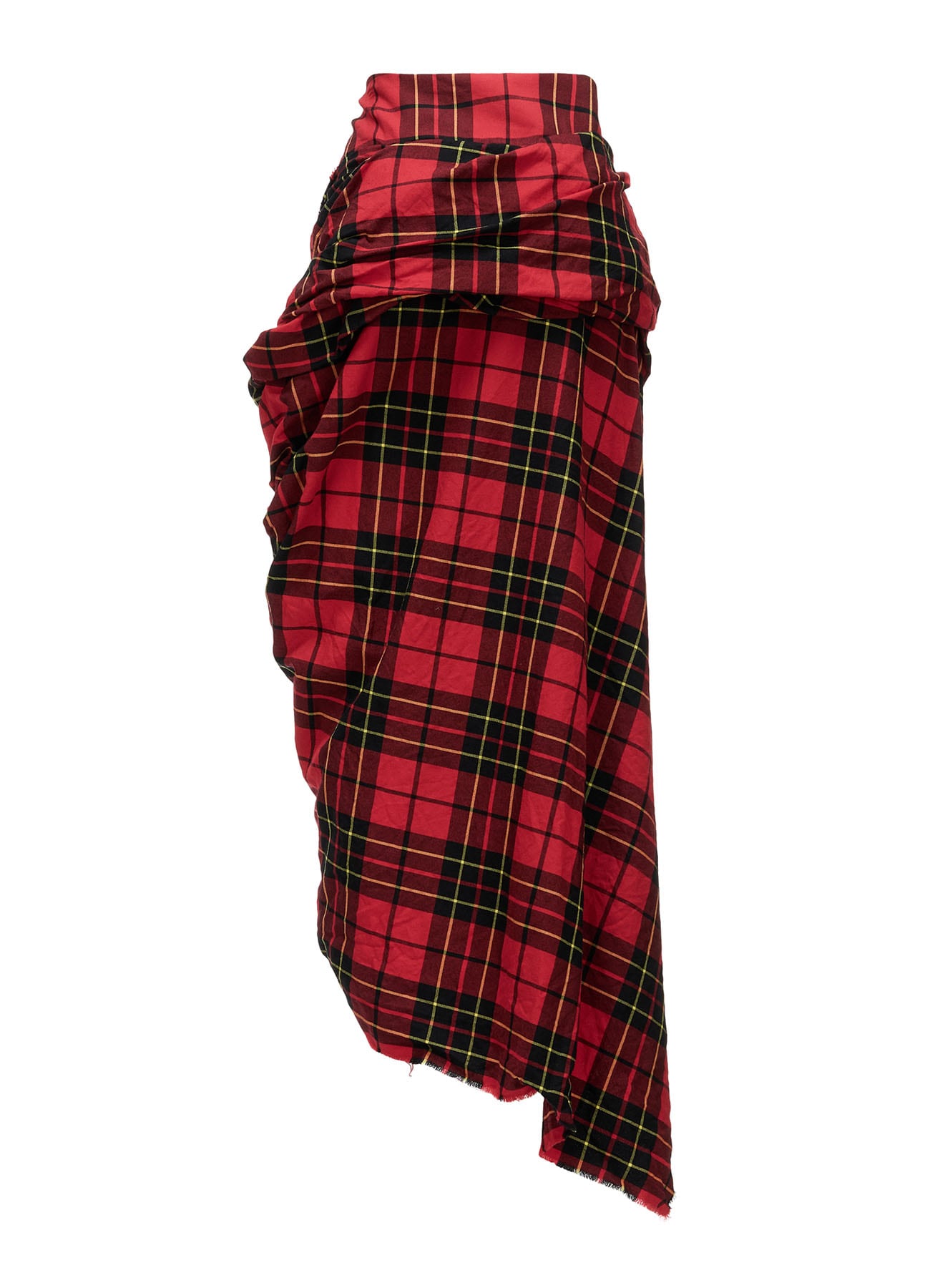 RED TARTAN DRAPED SKIRT