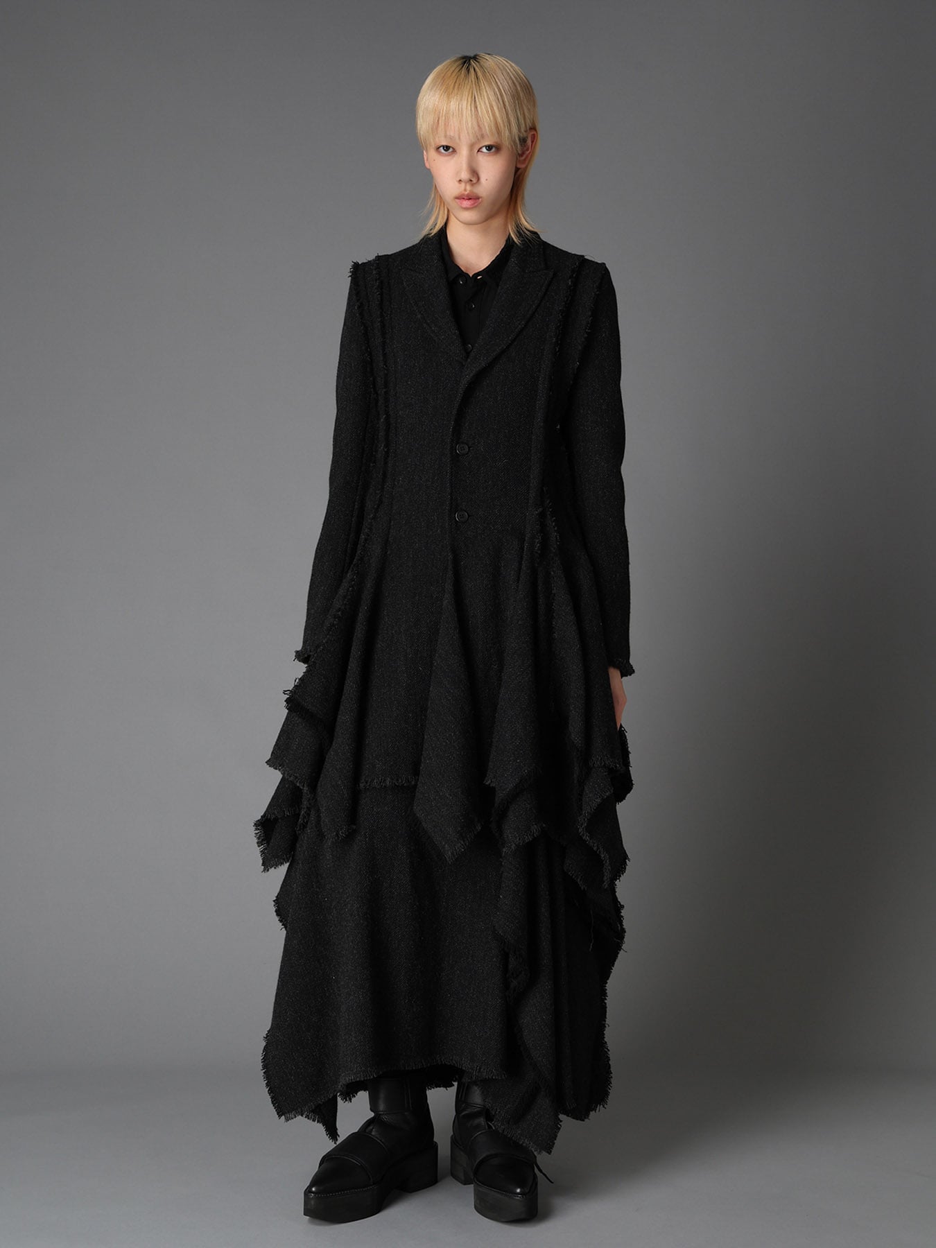 TOP DYED TWEED FLARED PANEL SKIRT B(S Black): LIMI feu｜THE SHOP