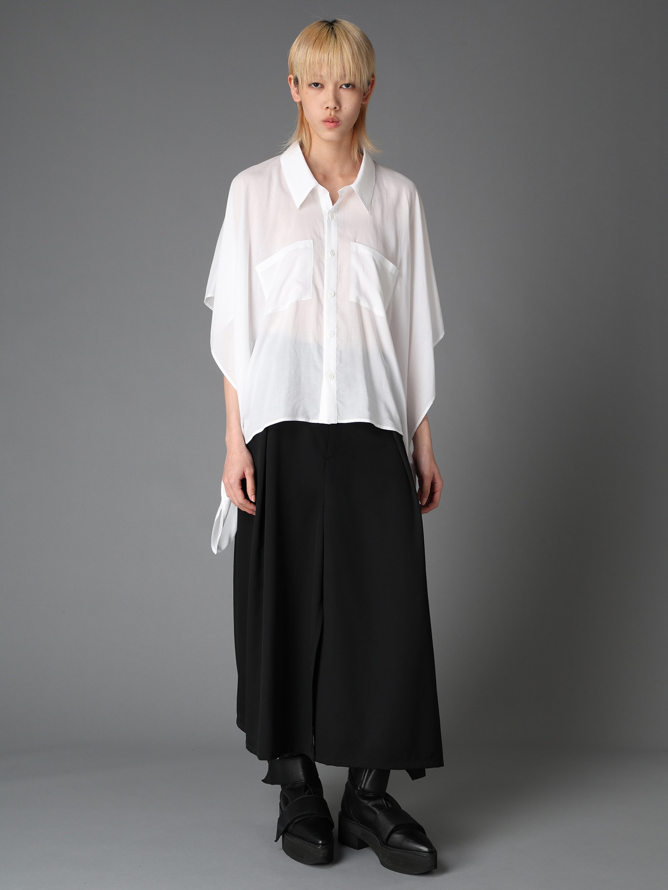 WOOL GABARDINE  SIDE DRAPED SKIRT