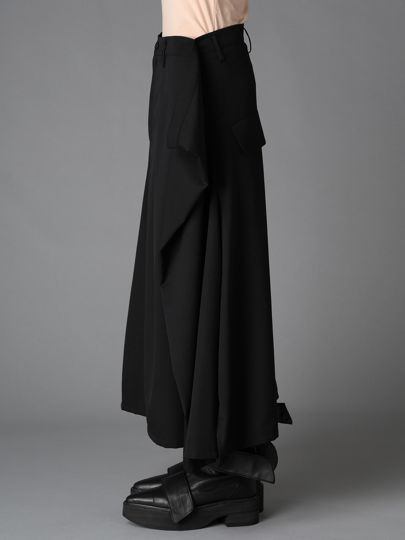 WOOL GABARDINE  SIDE DRAPED SKIRT