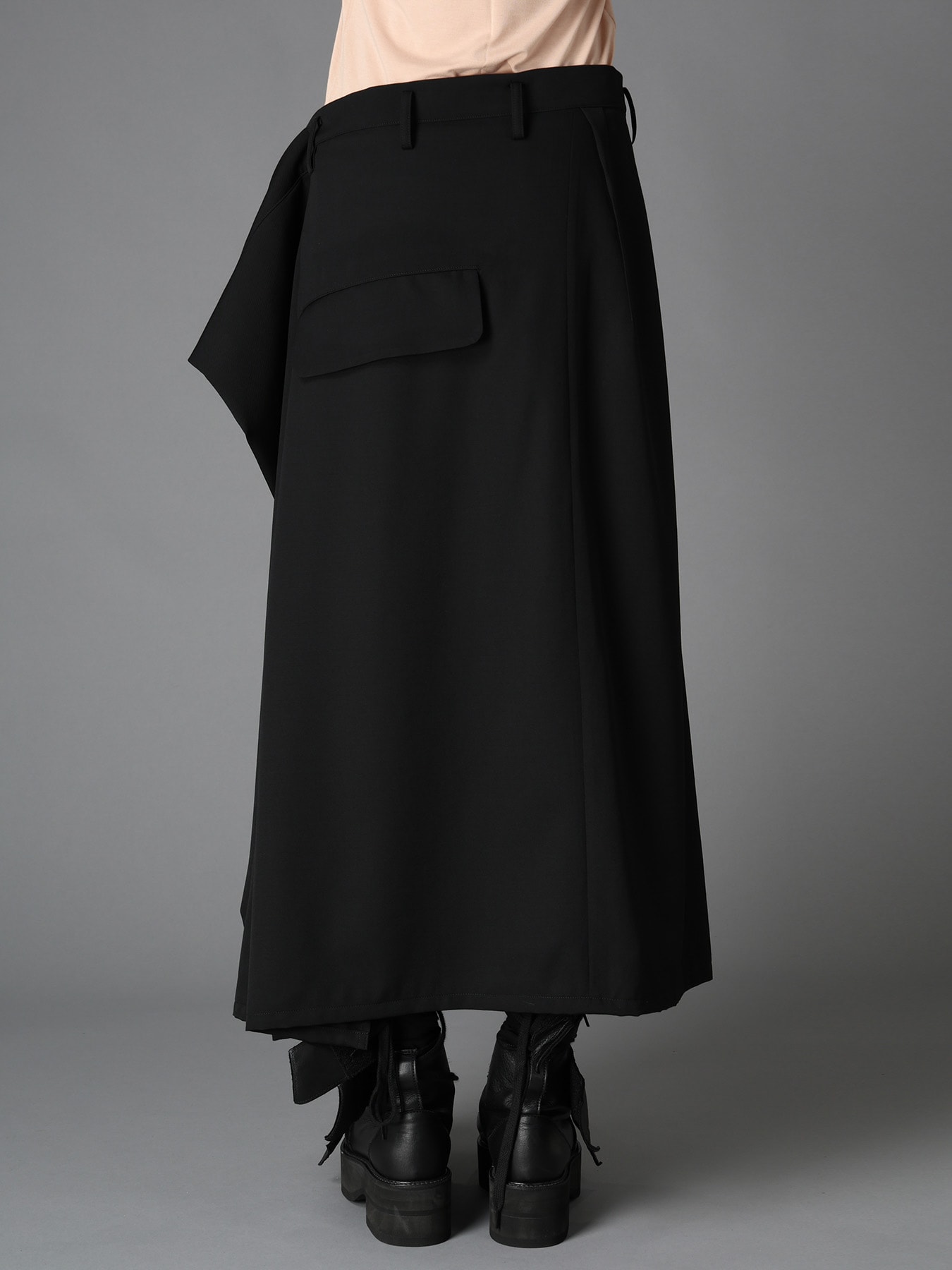 WOOL GABARDINE  SIDE DRAPED SKIRT