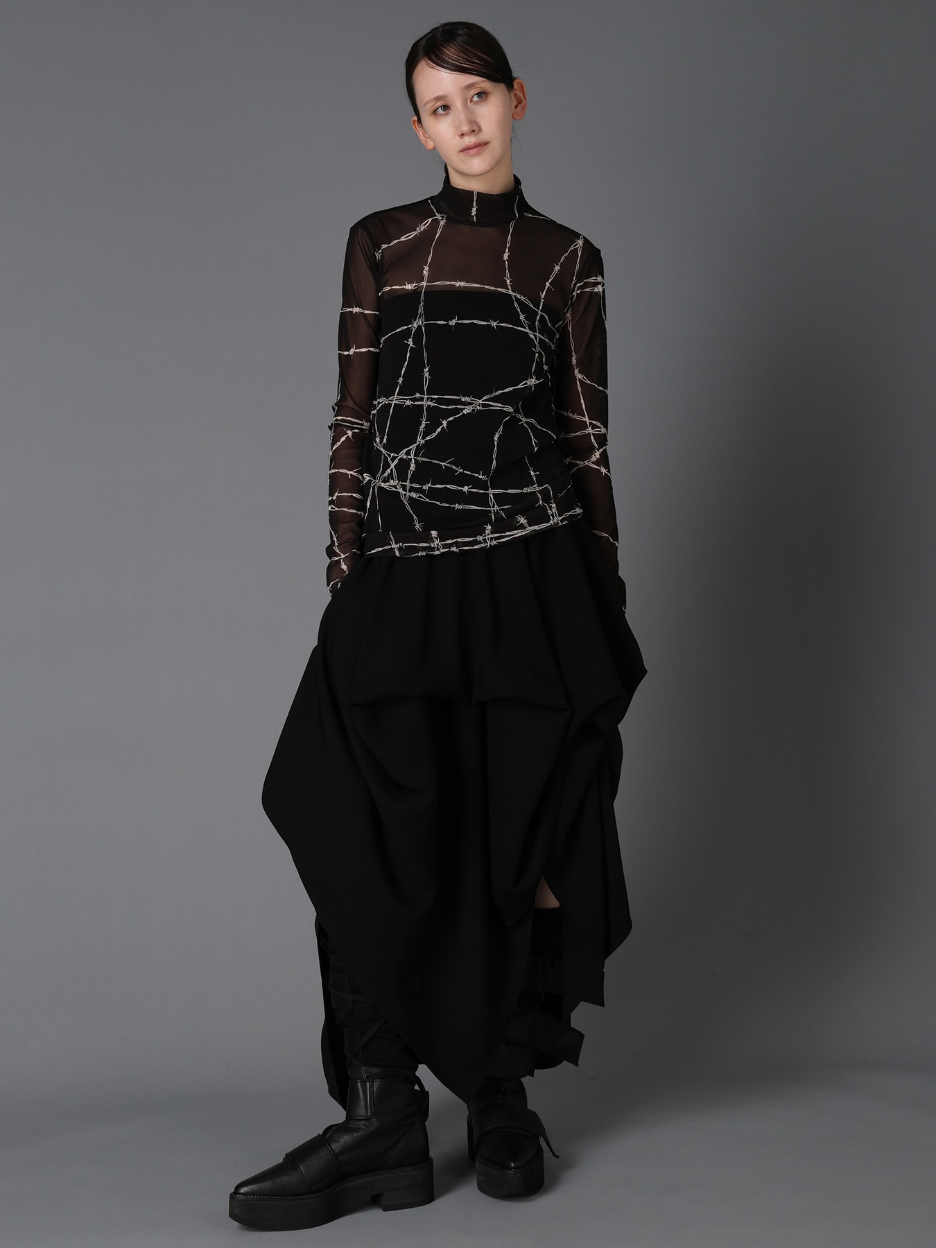 DOUBLE SATIN ELASTIC WAIST DOUBLE LAYERED SKIRT