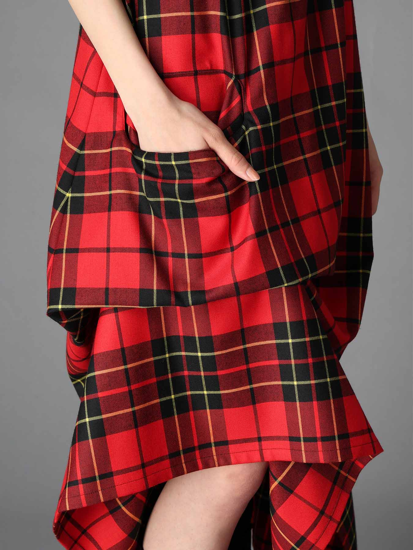 RED TARTAN IRREGULAR HEM LINE SKIRT