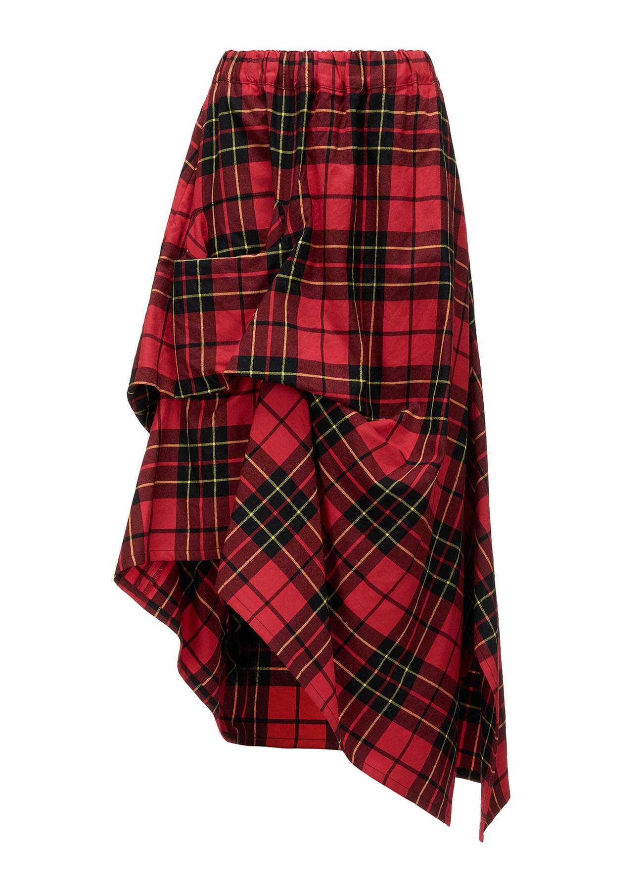 RED TARTAN IRREGULAR HEM LINE SKIRT