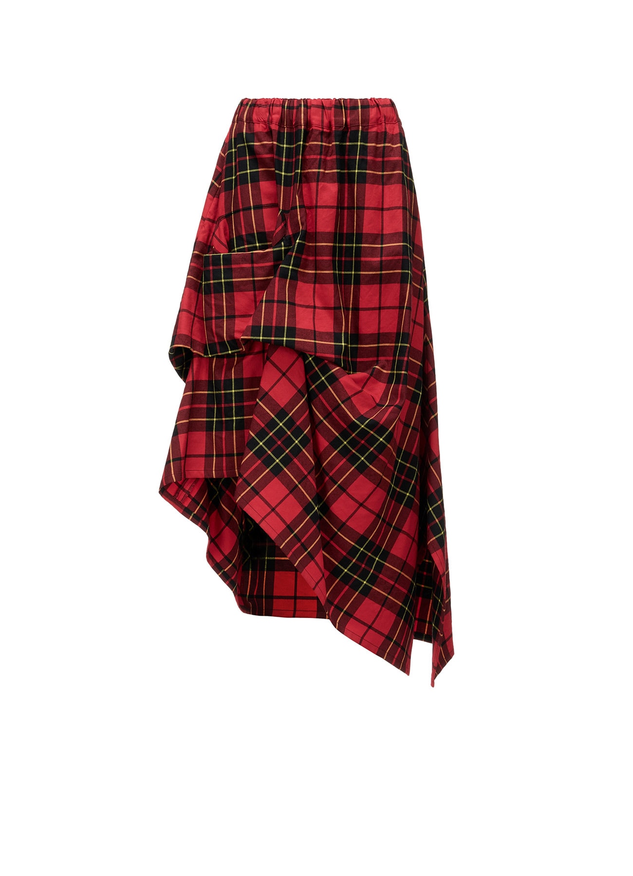 RED TARTAN IRREGULAR HEM LINE SKIRT