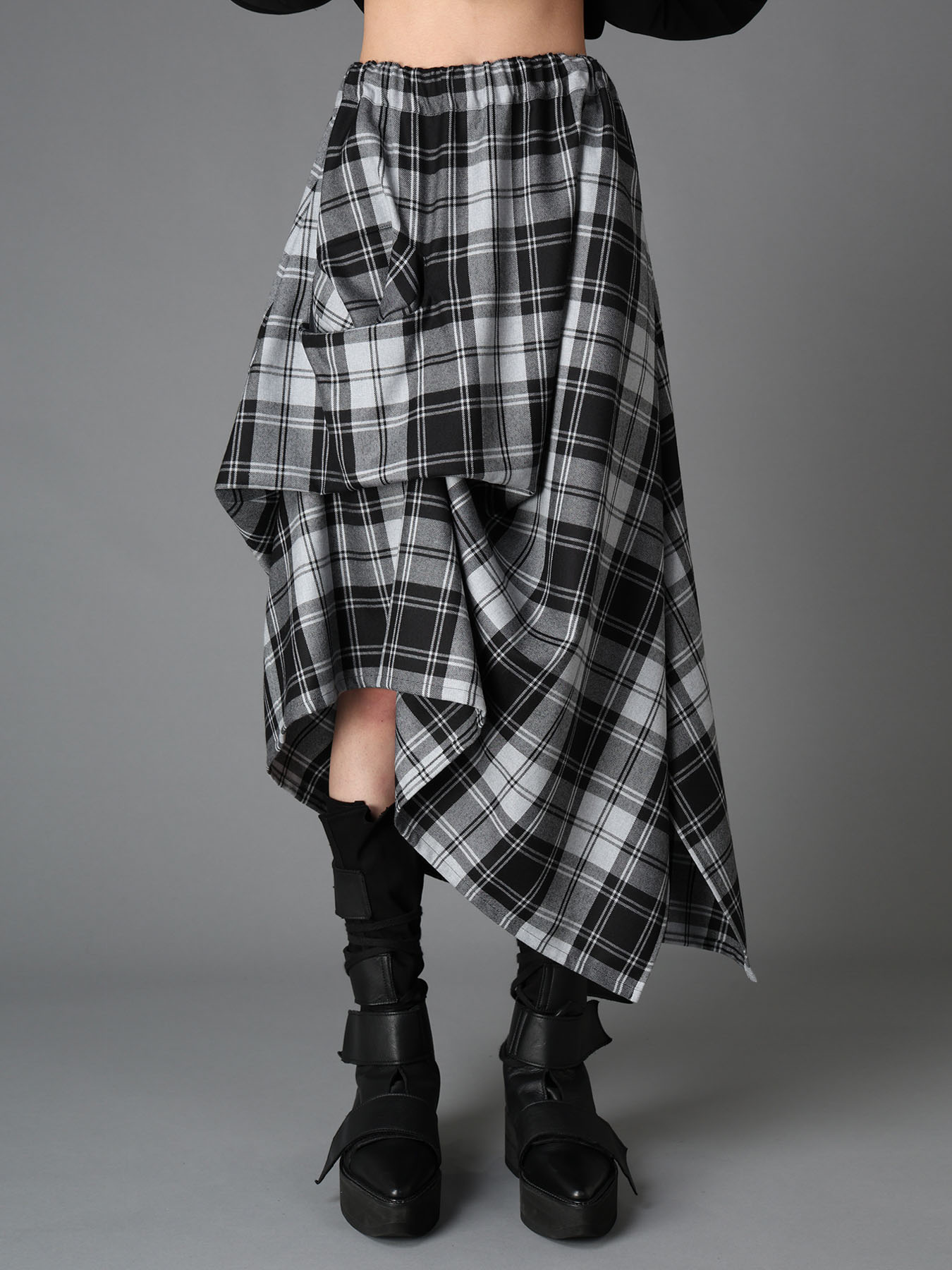 GREY TARTAN IRREGULAR HEM LINE SKIRT