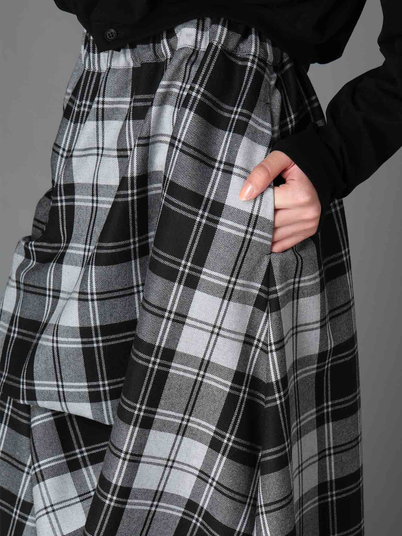 GREY TARTAN IRREGULAR HEM LINE SKIRT