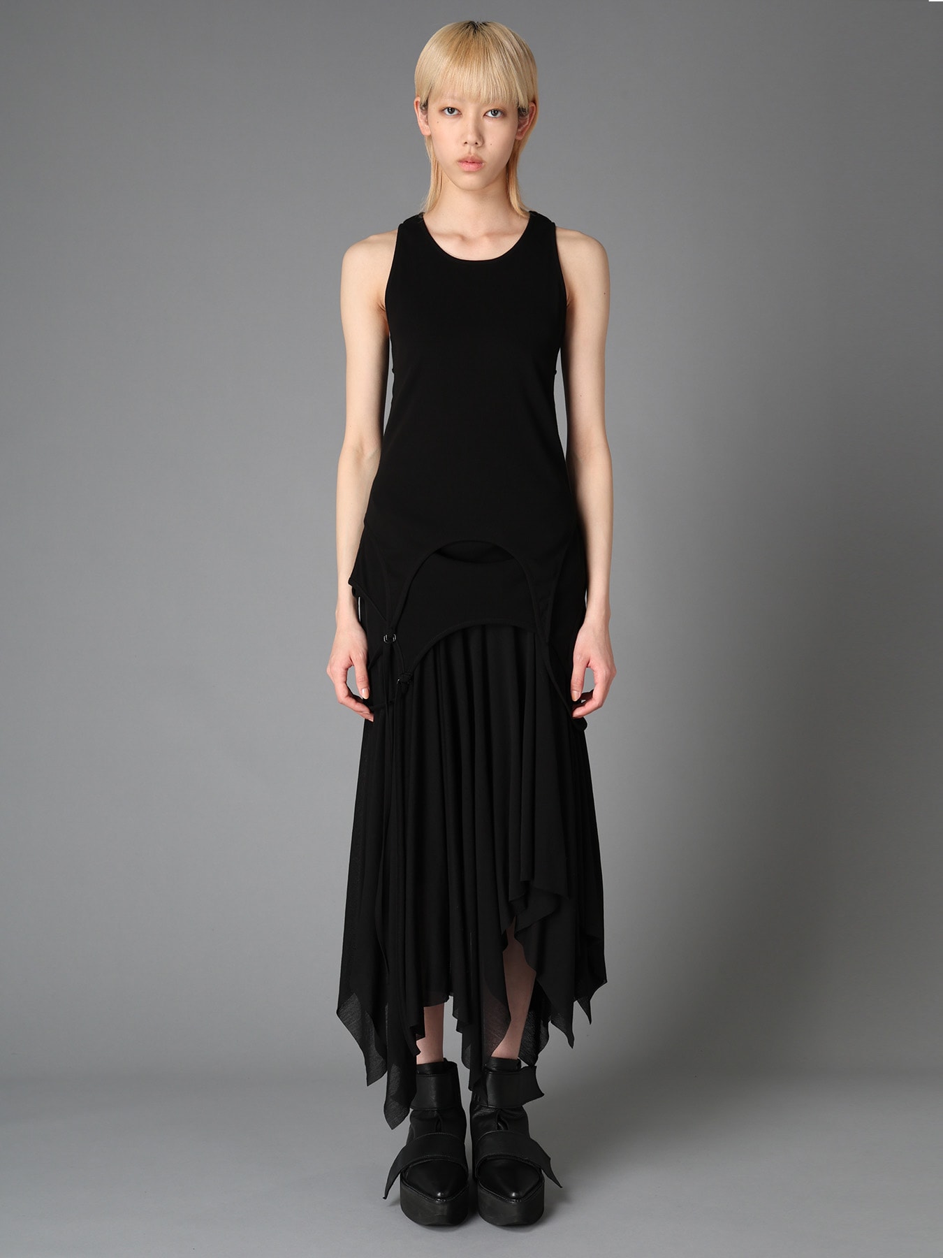 RIB KNIT+TULLE LAYERED BODYSUIT
