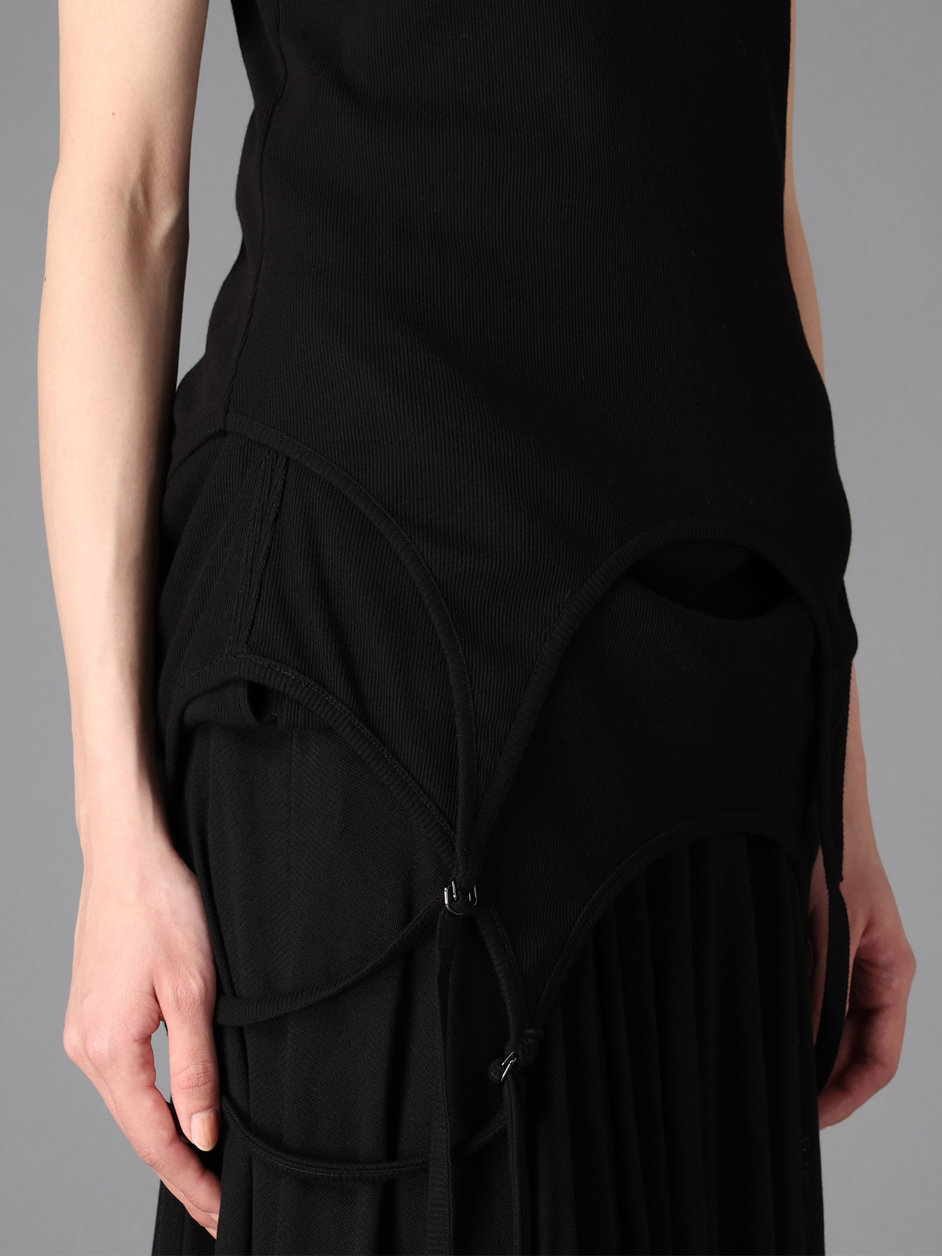 RIB KNIT+TULLE LAYERED BODYSUIT