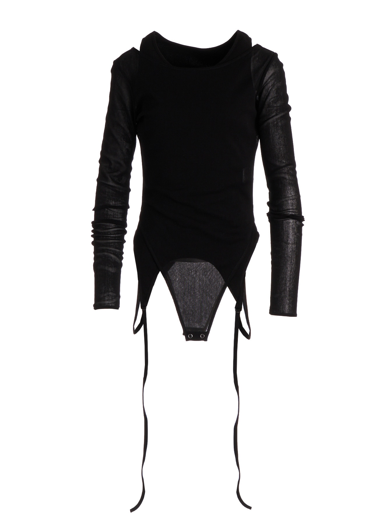 RIB KNIT+TULLE LAYERED BODYSUIT