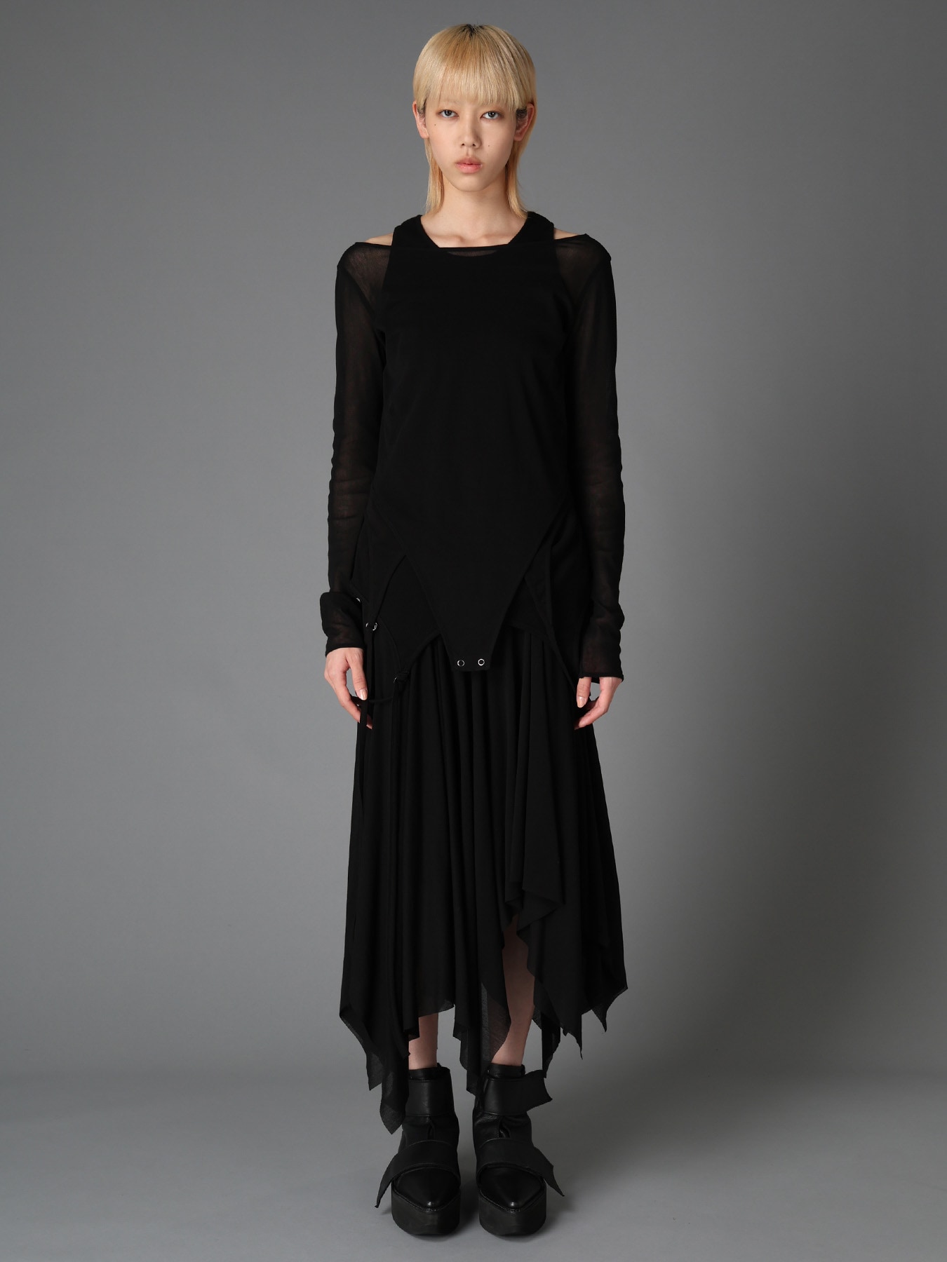 RIB KNIT+TULLE LAYERED BODYSUIT