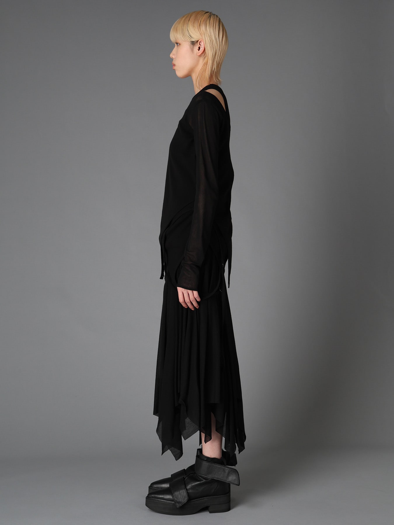 RIB KNIT+TULLE LAYERED BODYSUIT