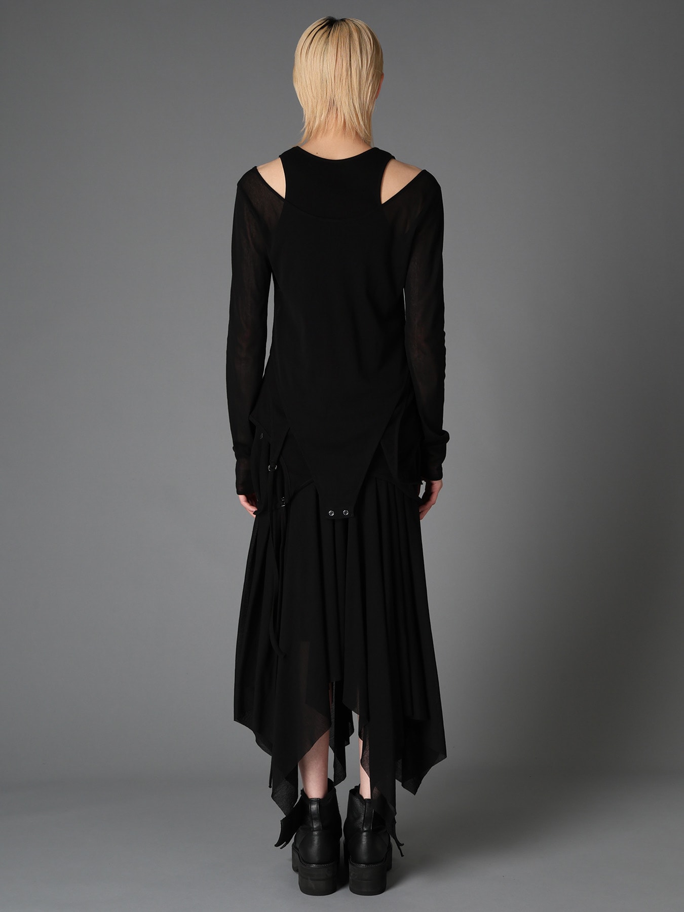 RIB KNIT+TULLE LAYERED BODYSUIT
