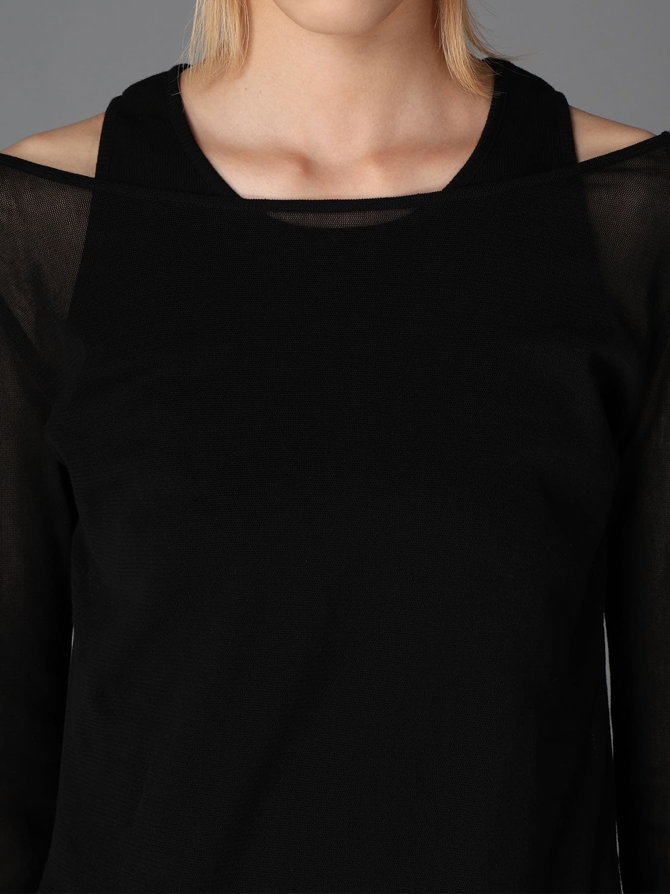 RIB KNIT+TULLE LAYERED BODYSUIT