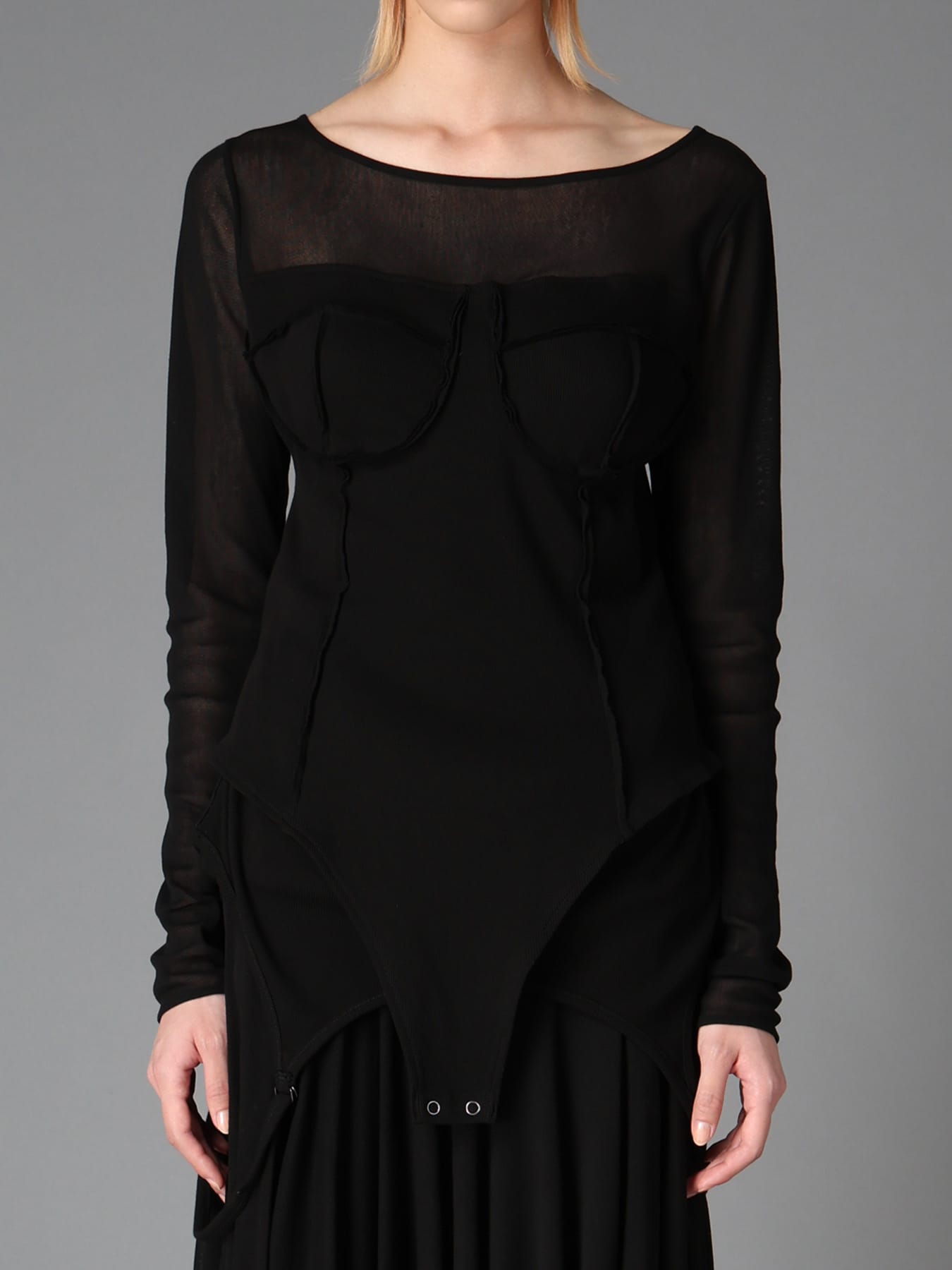 RIB KNIT+TULLE BUSTIER BODYSUIT