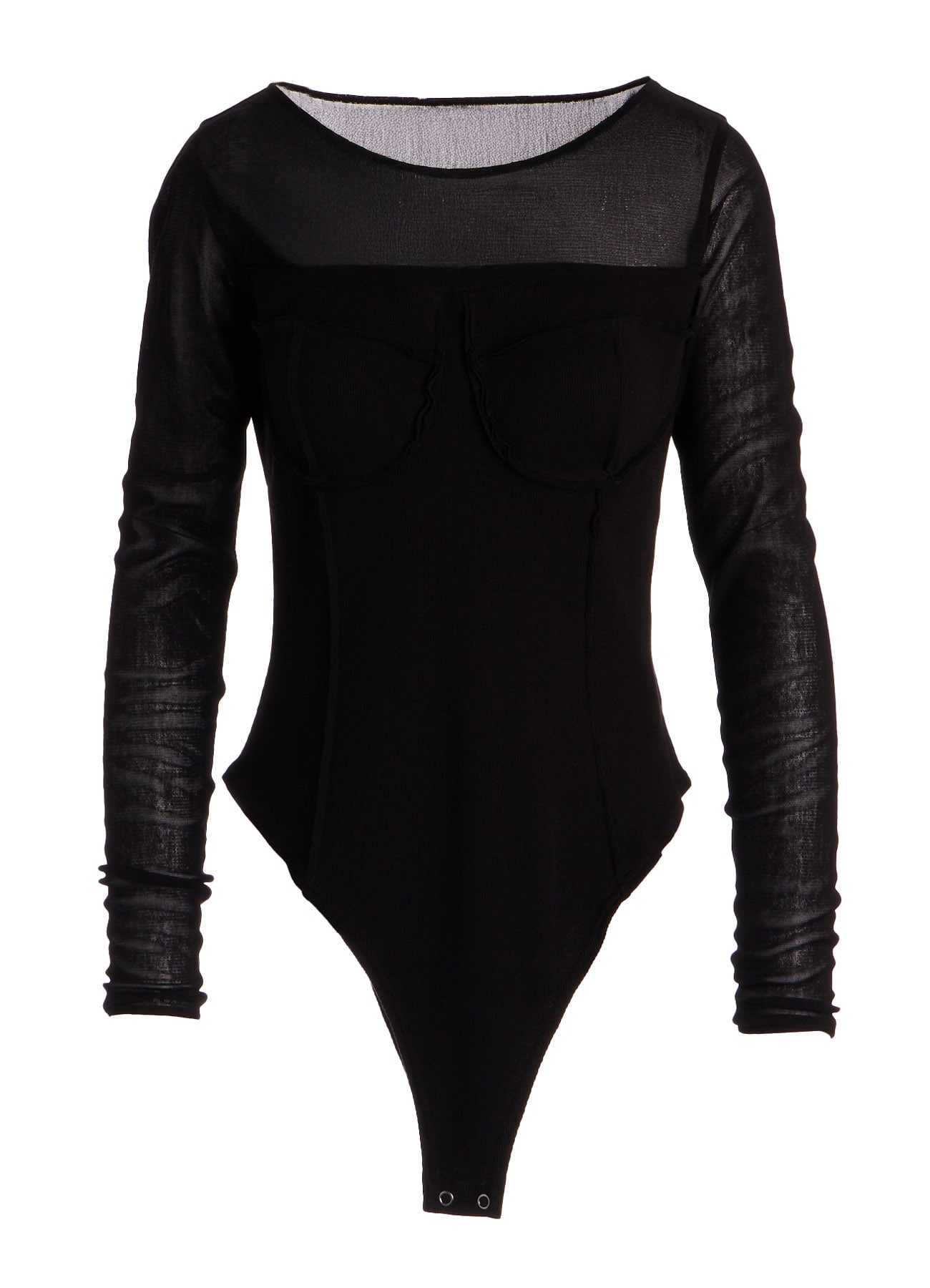 RIB KNIT+TULLE BUSTIER BODYSUIT