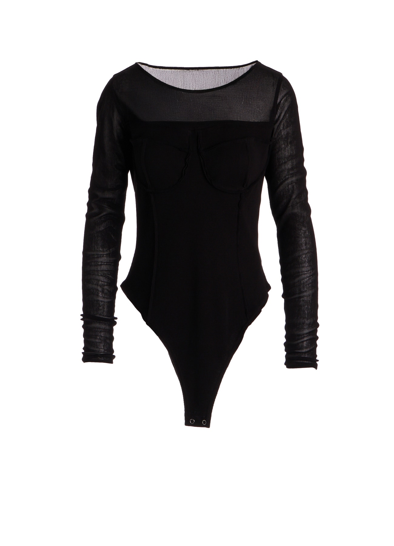 RIB KNIT+TULLE BUSTIER BODYSUIT