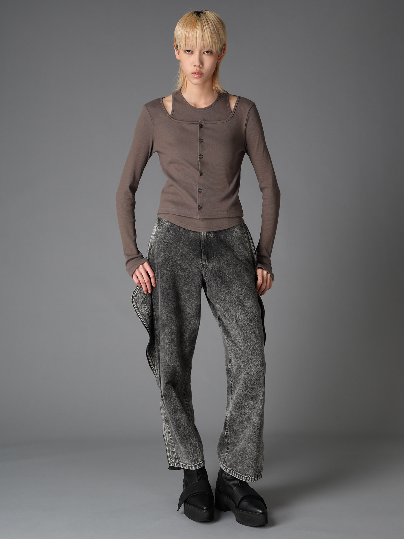 C/ RIB LAYERED CARDIGAN T