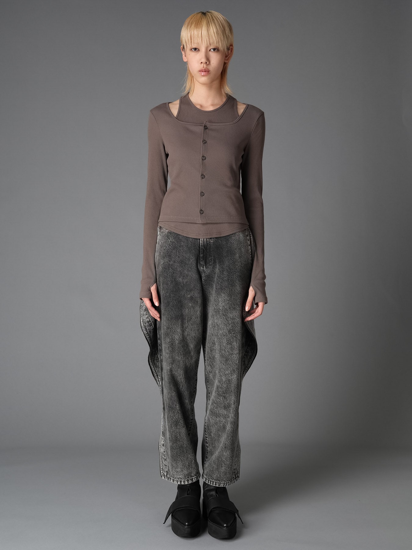 C/ RIB LAYERED CARDIGAN T