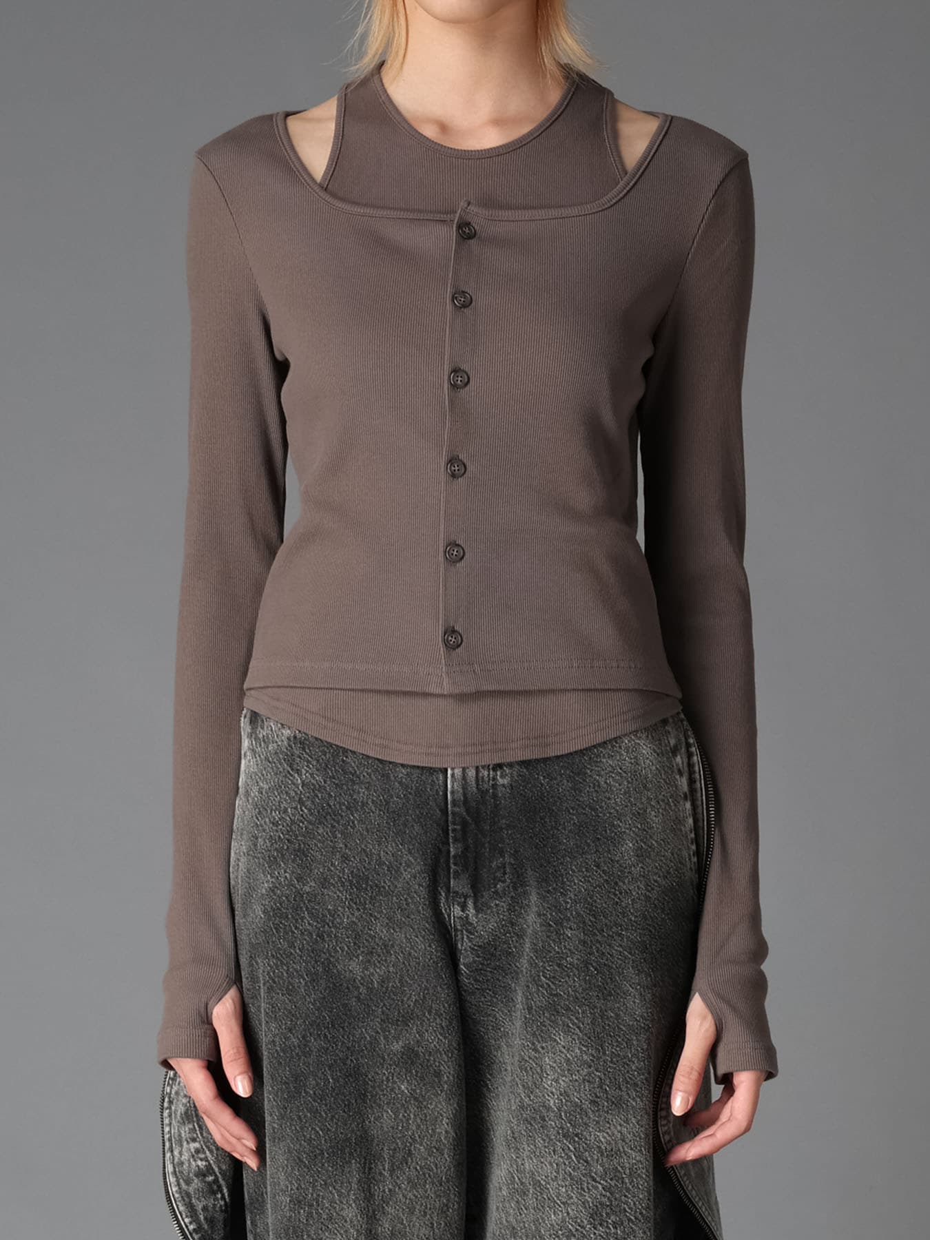 C/ RIB LAYERED CARDIGAN T