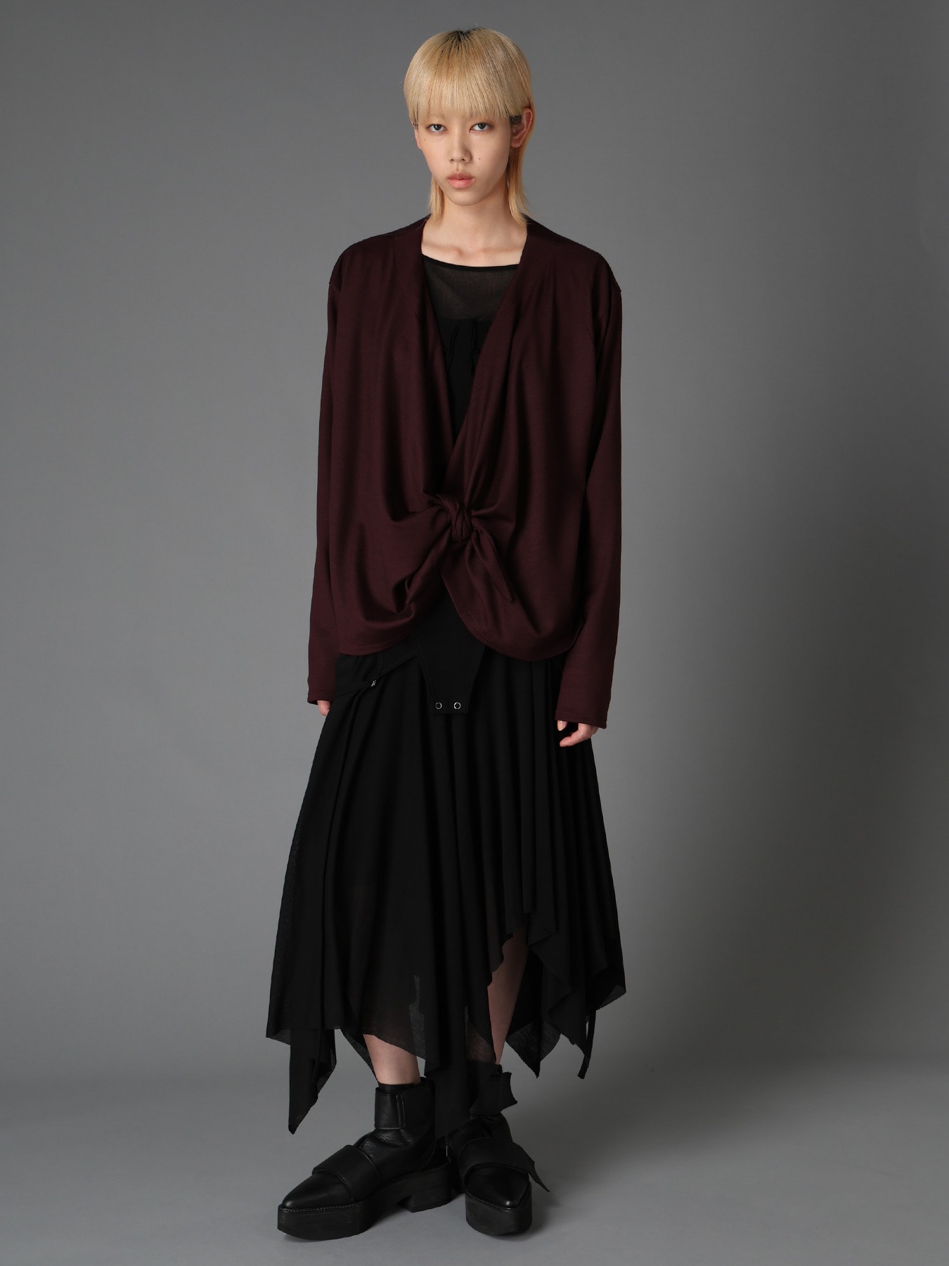 W/ SINGLE JERSEY KNOT DETAIL CARDIGAN