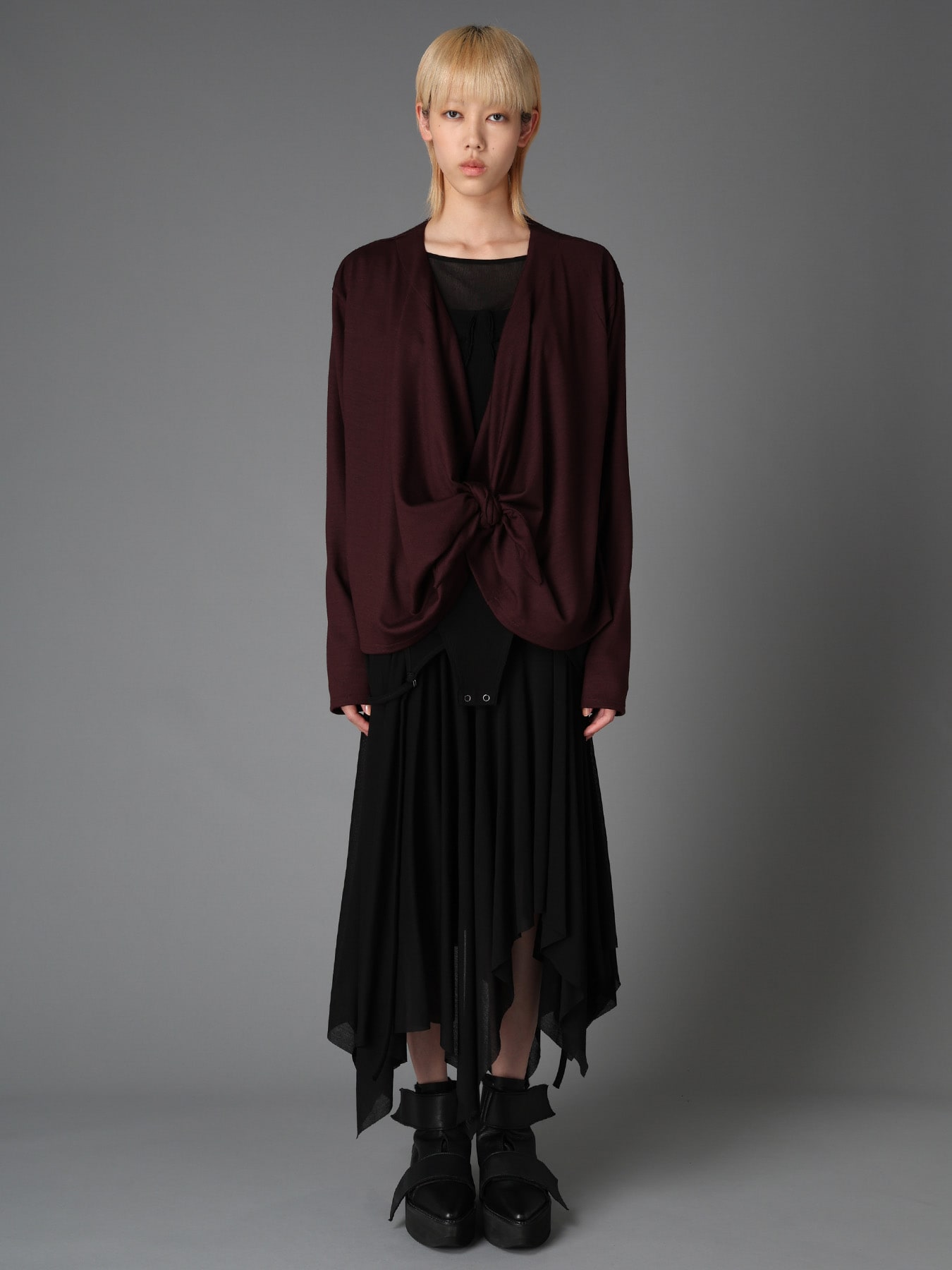 W/ SINGLE JERSEY KNOT DETAIL CARDIGAN