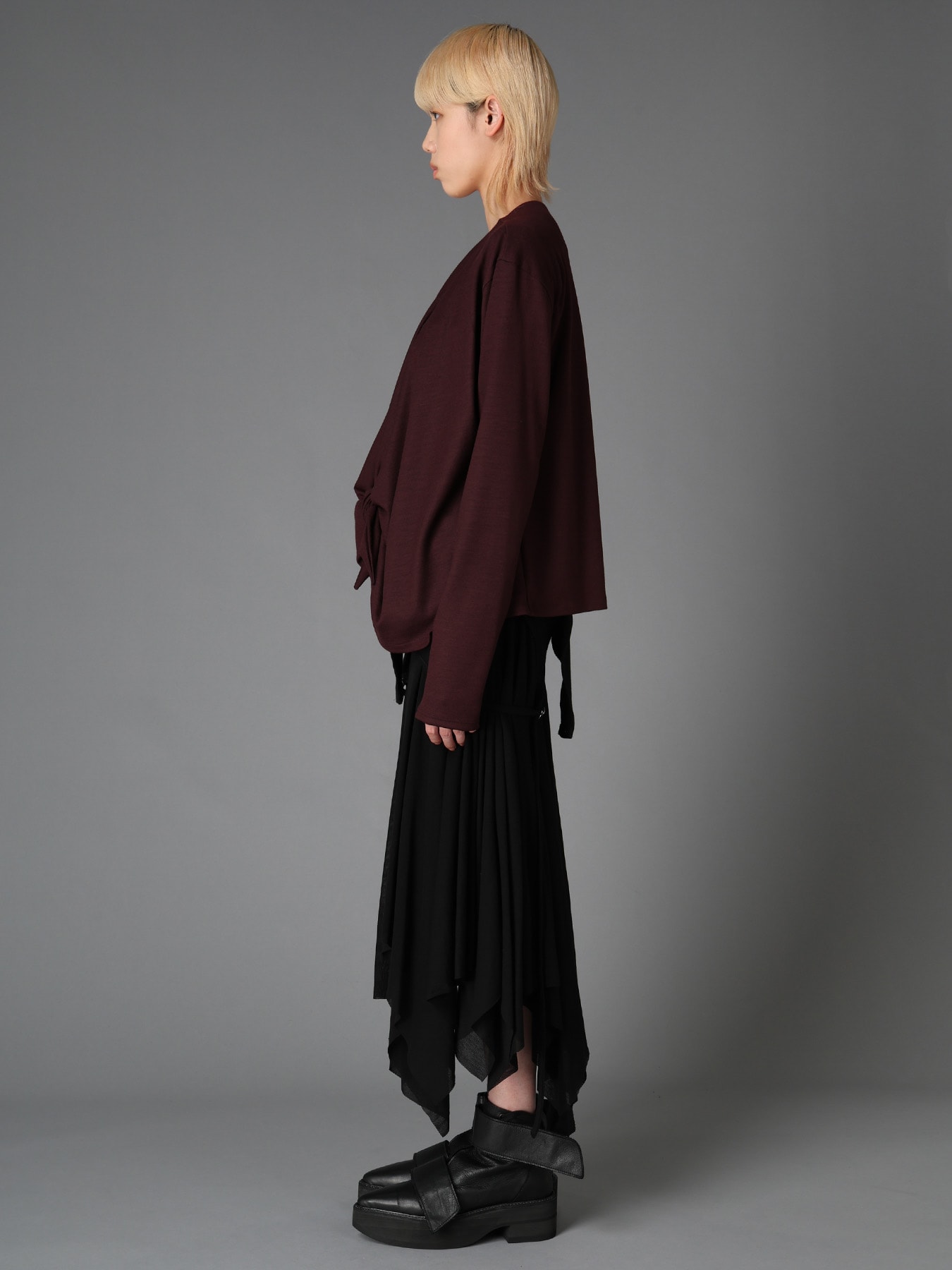 W/ SINGLE JERSEY KNOT DETAIL CARDIGAN