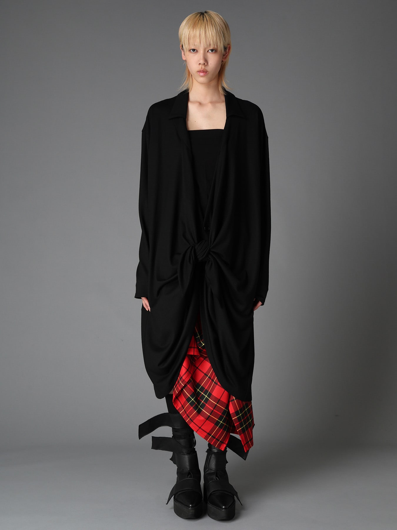 W/ SINGLE JERSEY KNOT DETAIL LONG CARDIGAN