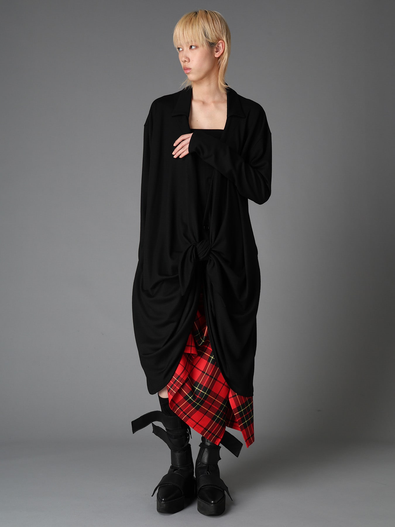 W/ SINGLE JERSEY KNOT DETAIL LONG CARDIGAN