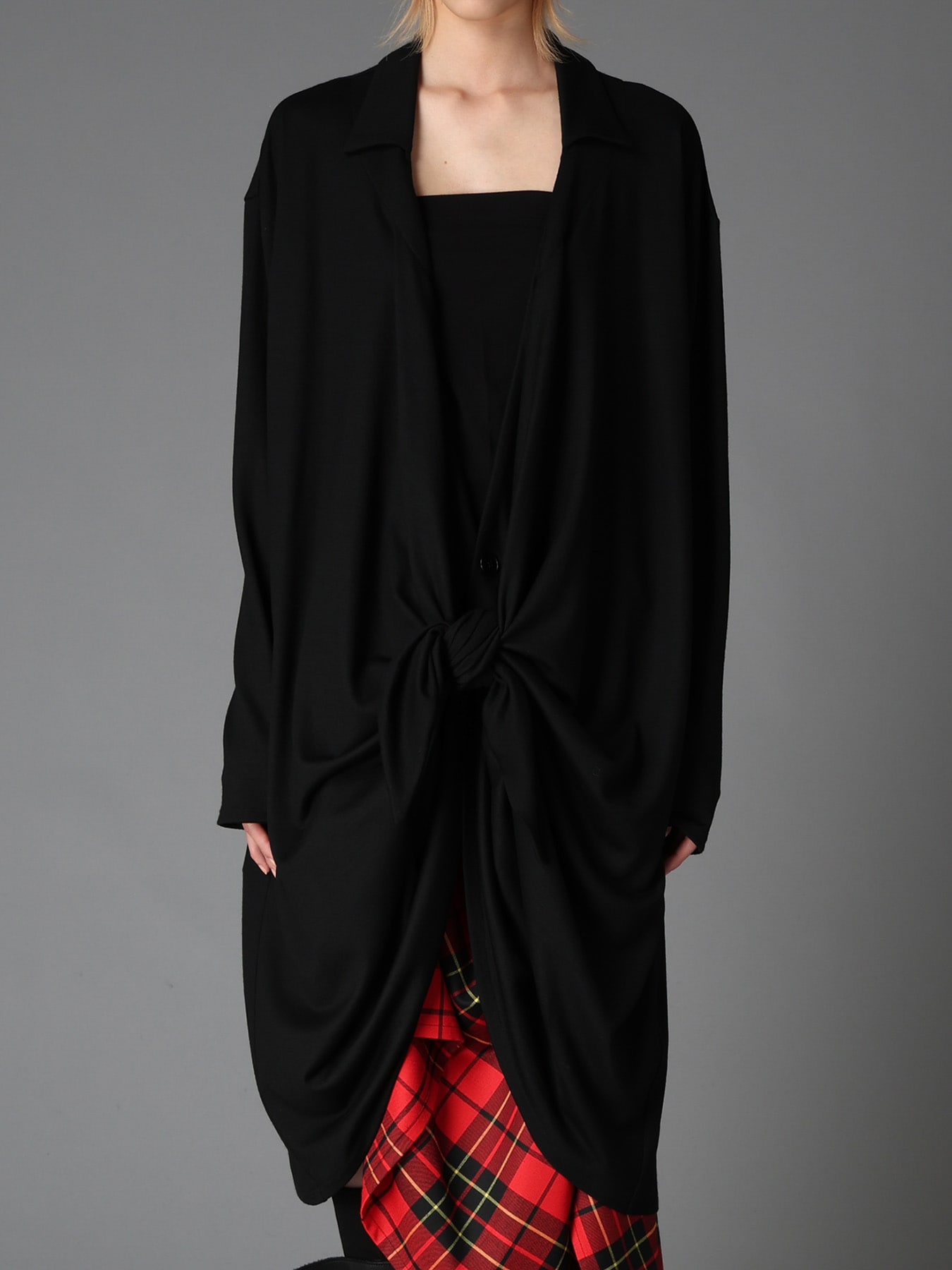 W/ SINGLE JERSEY KNOT DETAIL LONG CARDIGAN