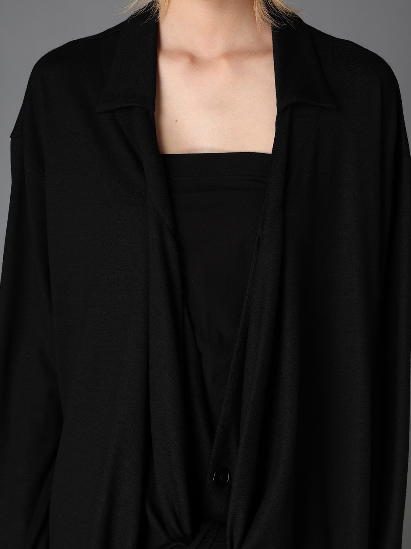 W/ SINGLE JERSEY KNOT DETAIL LONG CARDIGAN