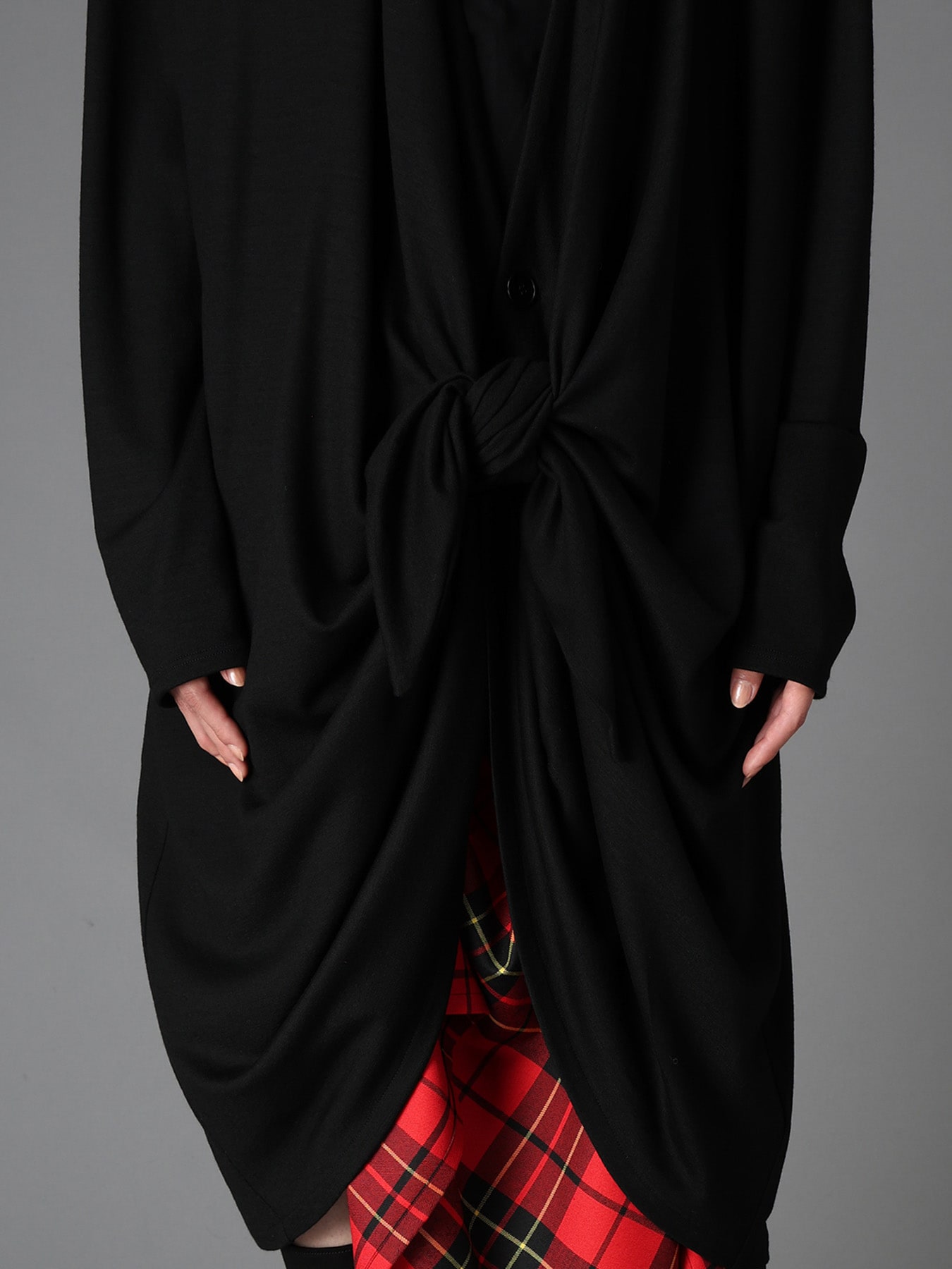 W/ SINGLE JERSEY KNOT DETAIL LONG CARDIGAN