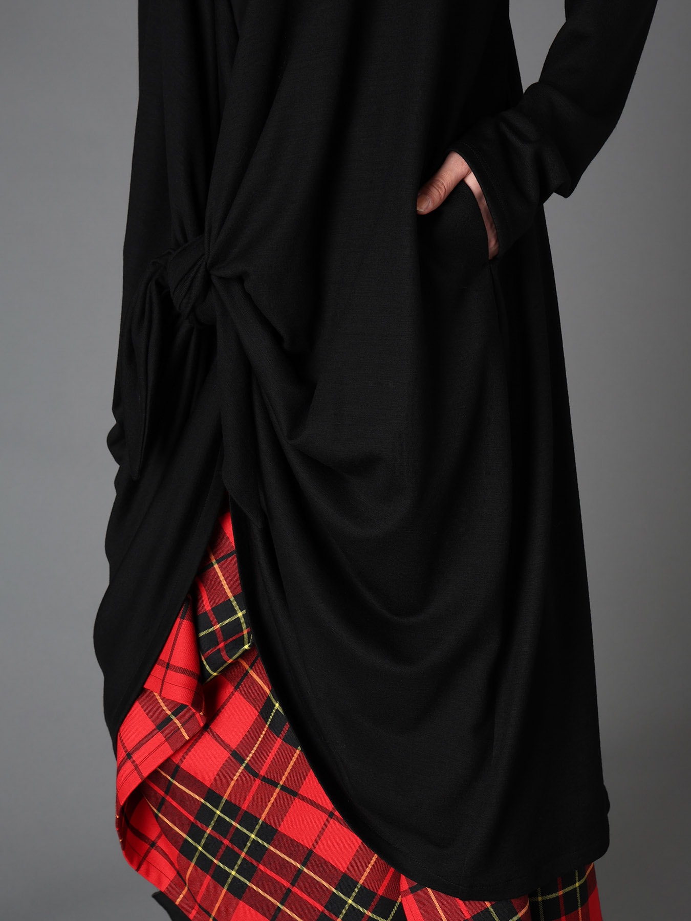 W/ SINGLE JERSEY KNOT DETAIL LONG CARDIGAN