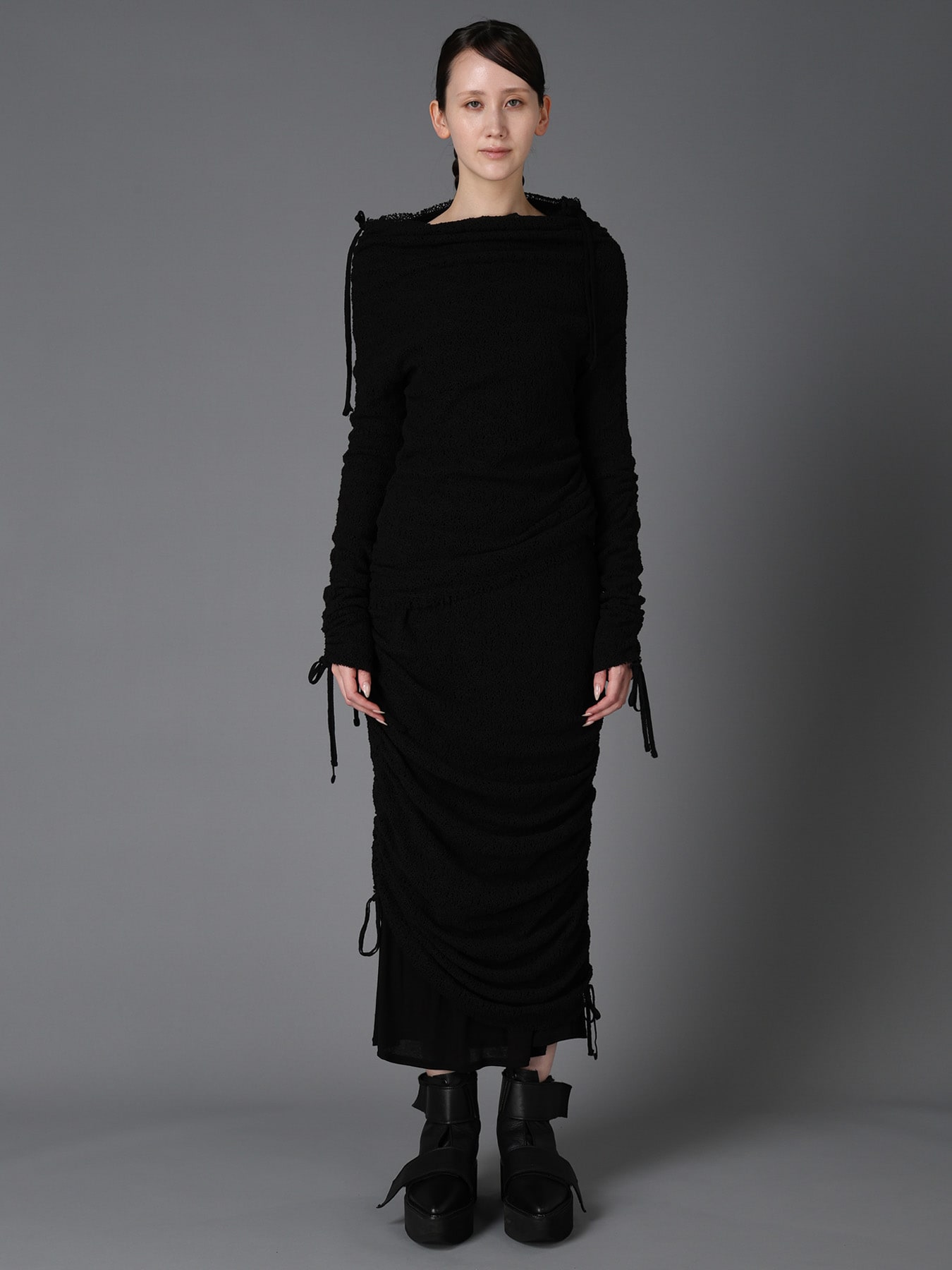 極美品 LIMI feu YohjiYamamoto変形リネン100％トップス黒 LACE+RIB KNIT GATHERED SLIM T(S Black): LIMI feu｜THE SHOP YOHJI