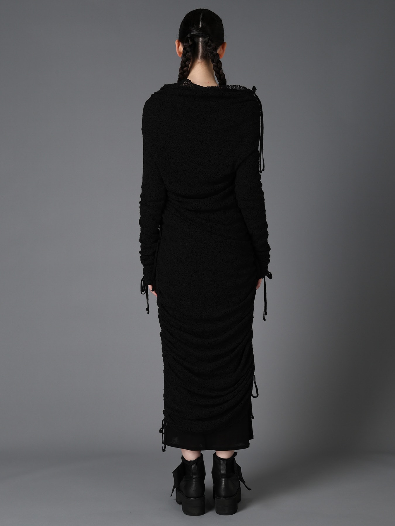 LACE+RIB KNIT GATHERED SLIM T
