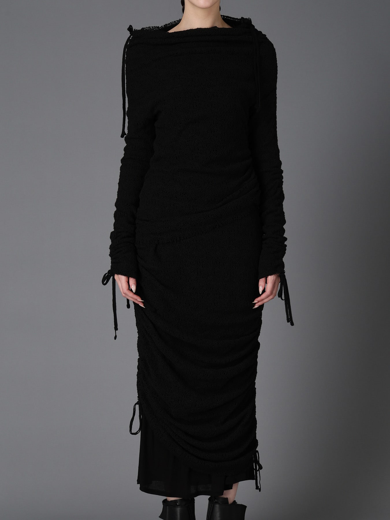 LACE+RIB KNIT GATHERED SLIM T
