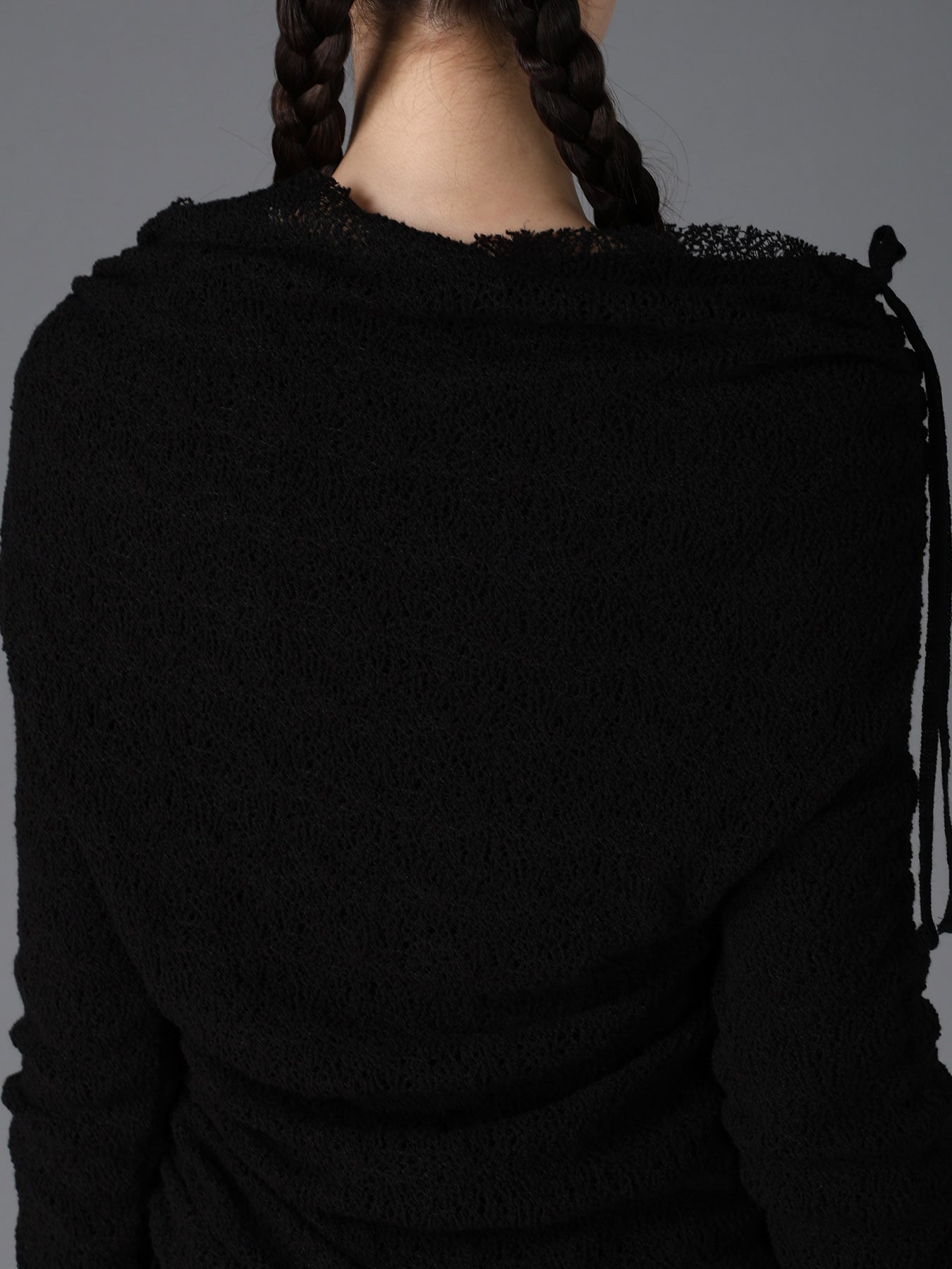 LACE+RIB KNIT GATHERED SLIM T(S Black): LIMI feu｜THE SHOP YOHJI