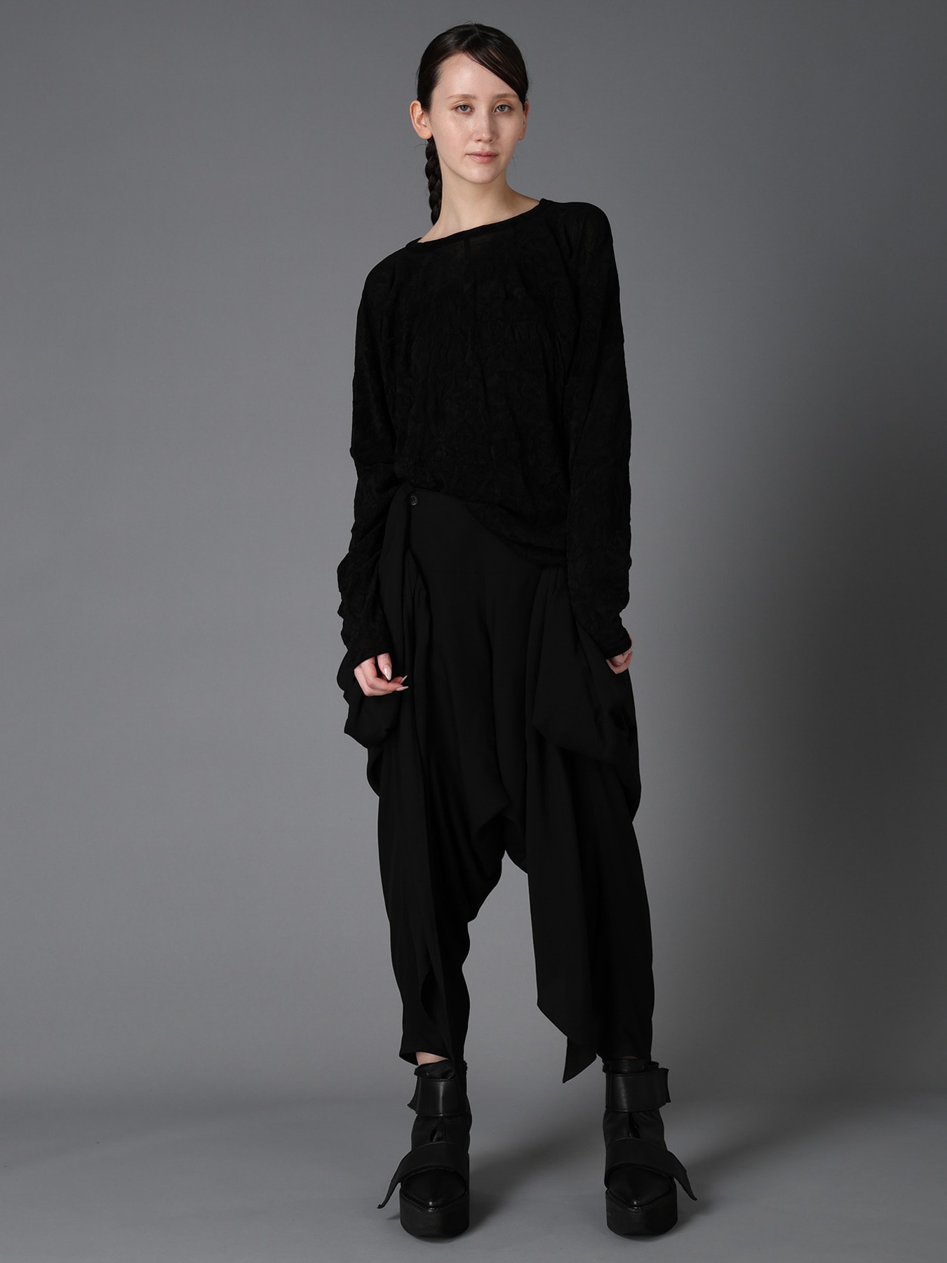 FLOCKED TULLE BALLOON LONG SLEEVE T