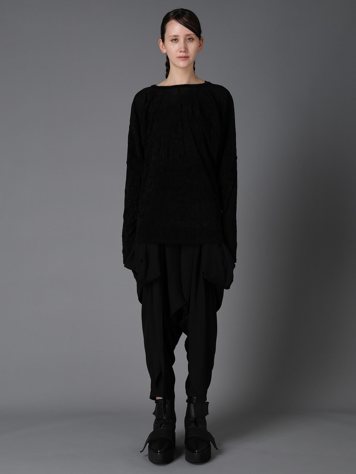 FLOCKED TULLE BALLOON LONG SLEEVE T