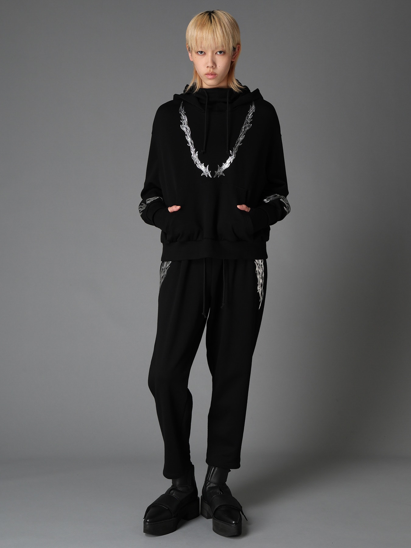 TRIBAL PRINT FRENCH TERRY DOUBLE HOOD PULLOVER