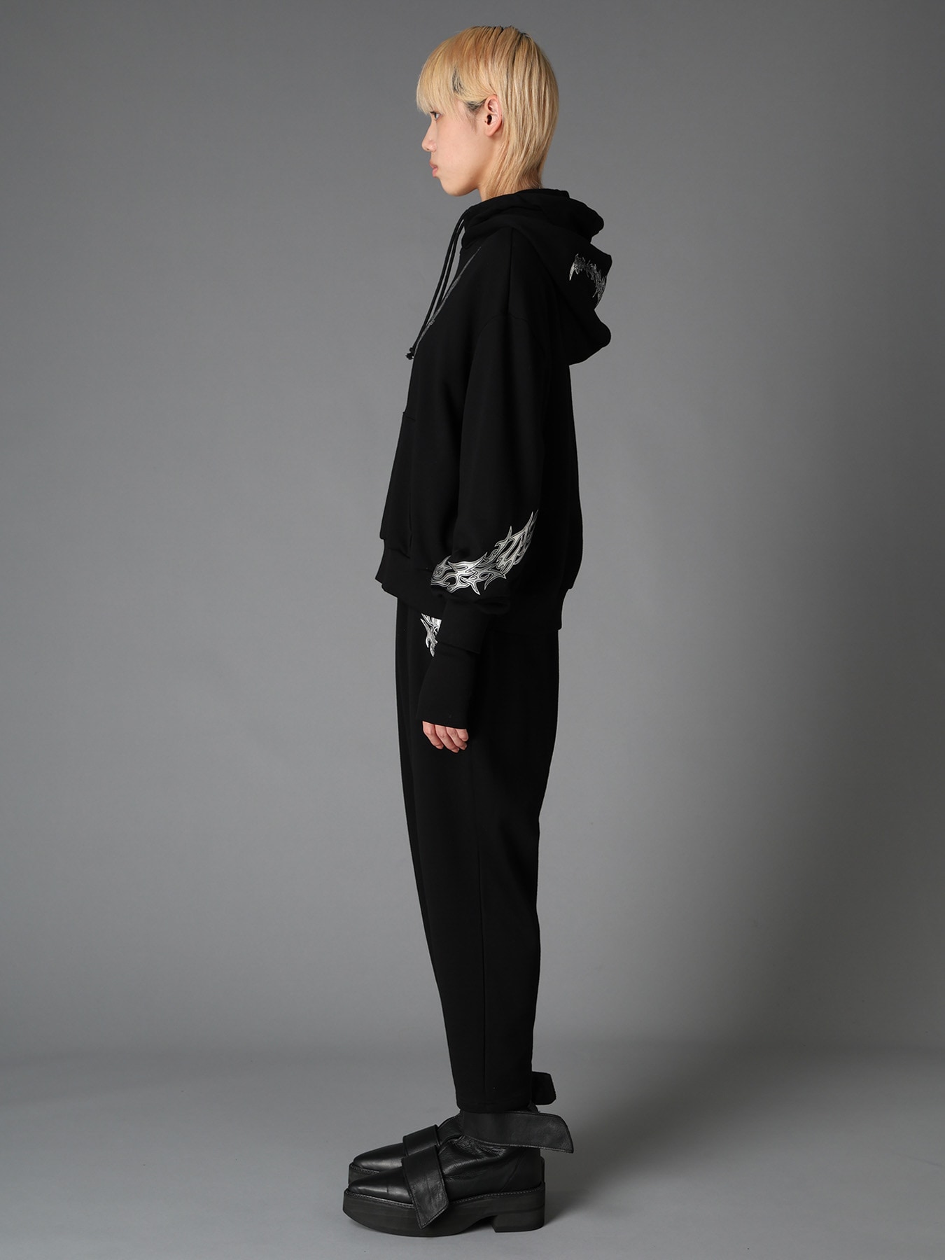 TRIBAL PRINT FRENCH TERRY DOUBLE HOOD PULLOVER