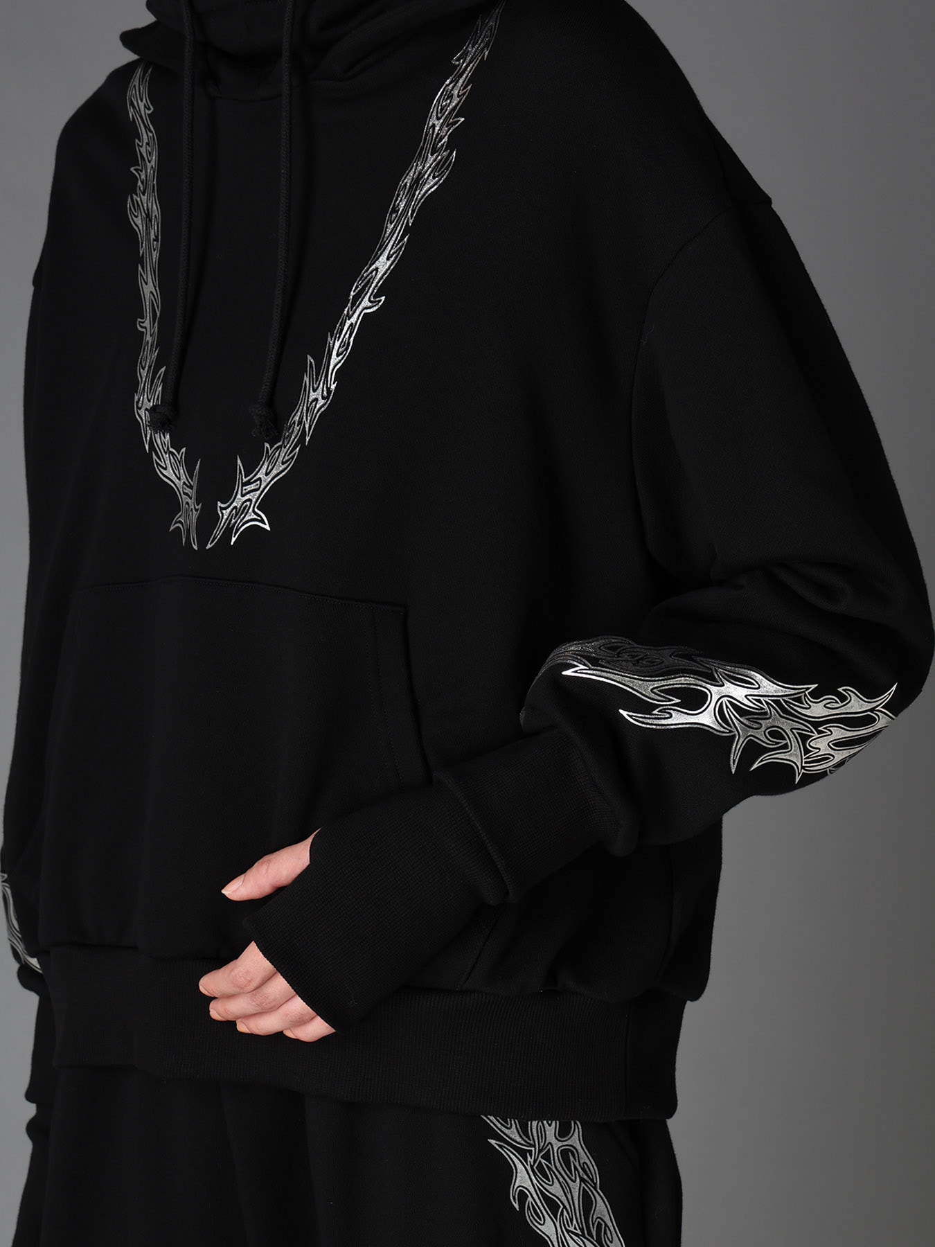 TRIBAL PRINT FRENCH TERRY DOUBLE HOOD PULLOVER