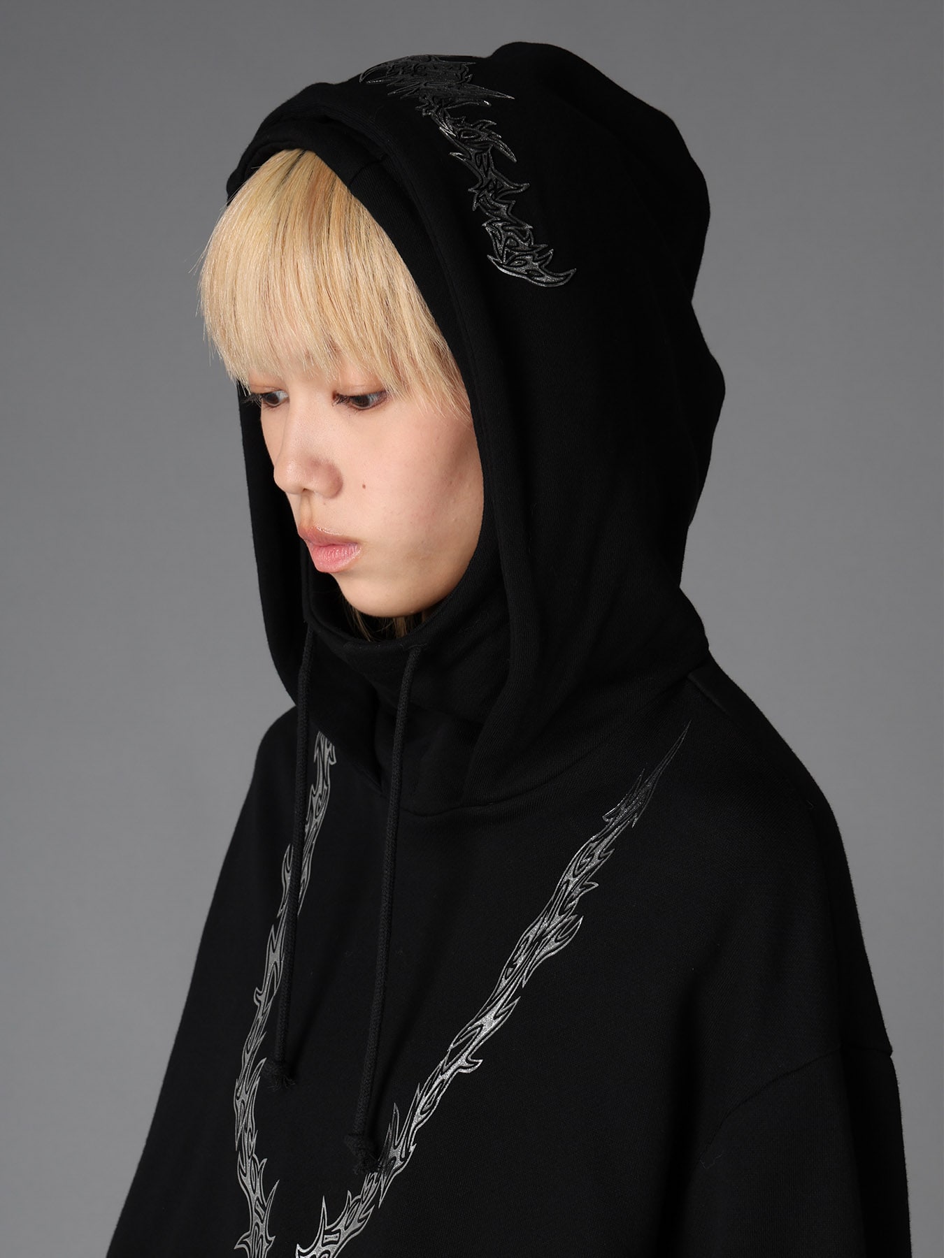 TRIBAL PRINT FRENCH TERRY DOUBLE HOOD PULLOVER